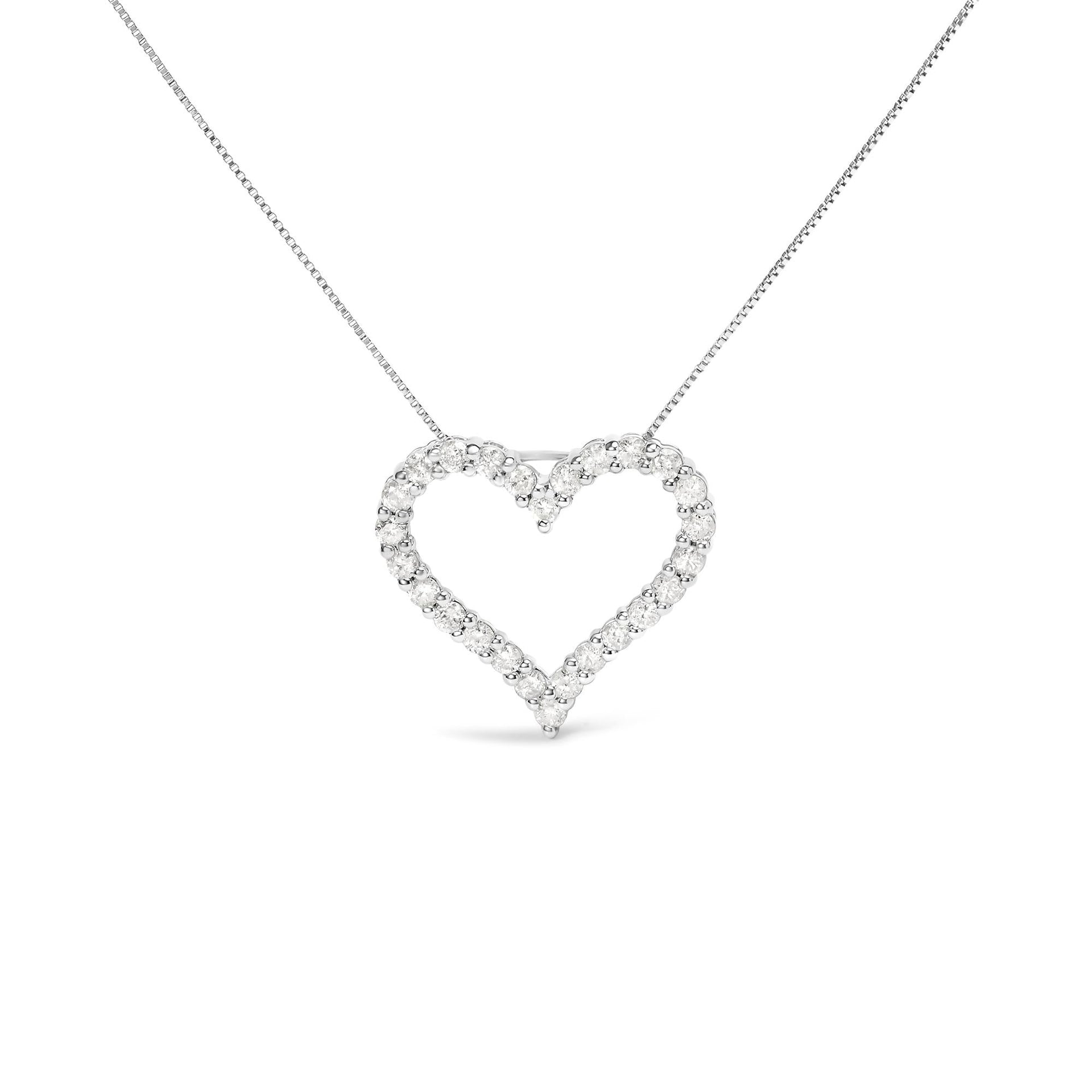 .925 Sterling Silver 2.0 Cttw Diamond Open Heart 18' Pendant Necklace (I-J Color, I2-I3 Clarity)