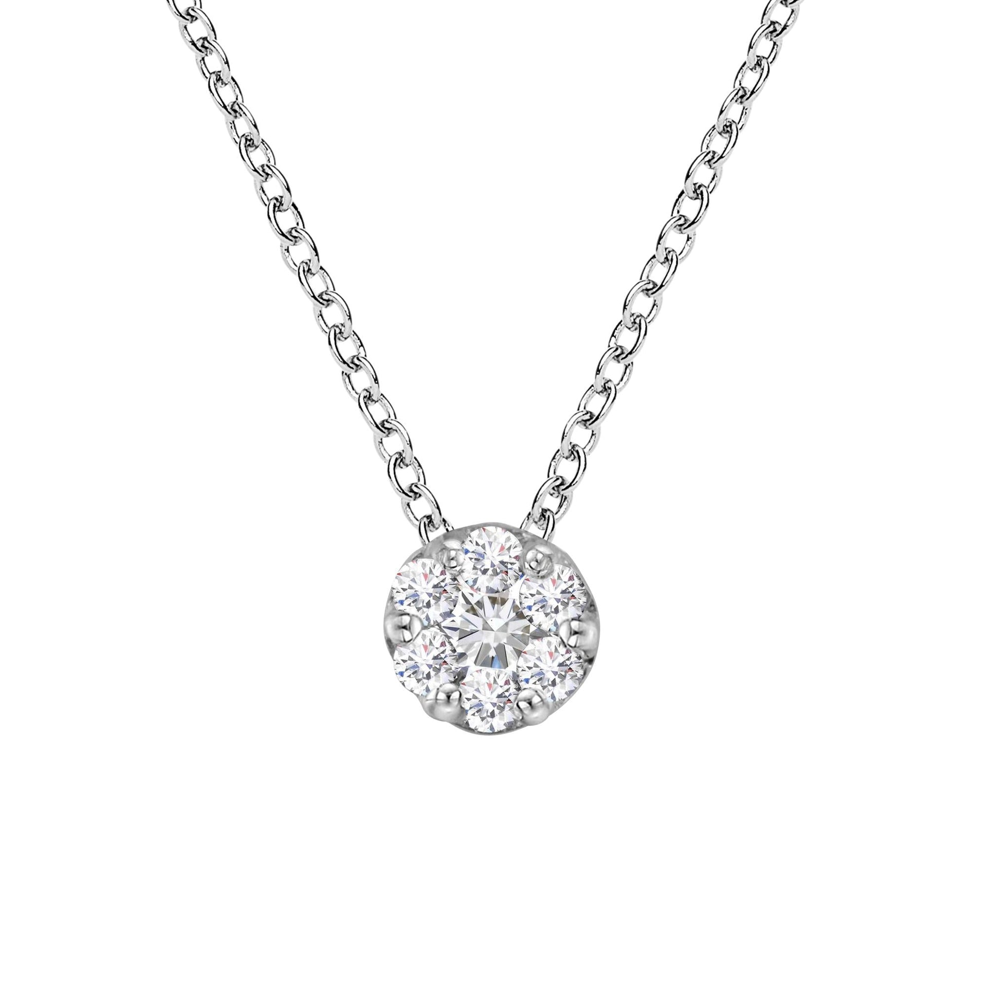 14K White Gold 1/4 Cttw Shared Prong Set Round-Ct Diamond 7 Stone Floral Cluster 18' Pendant Necklace (H-I Color, SI2-I1 Clarity)