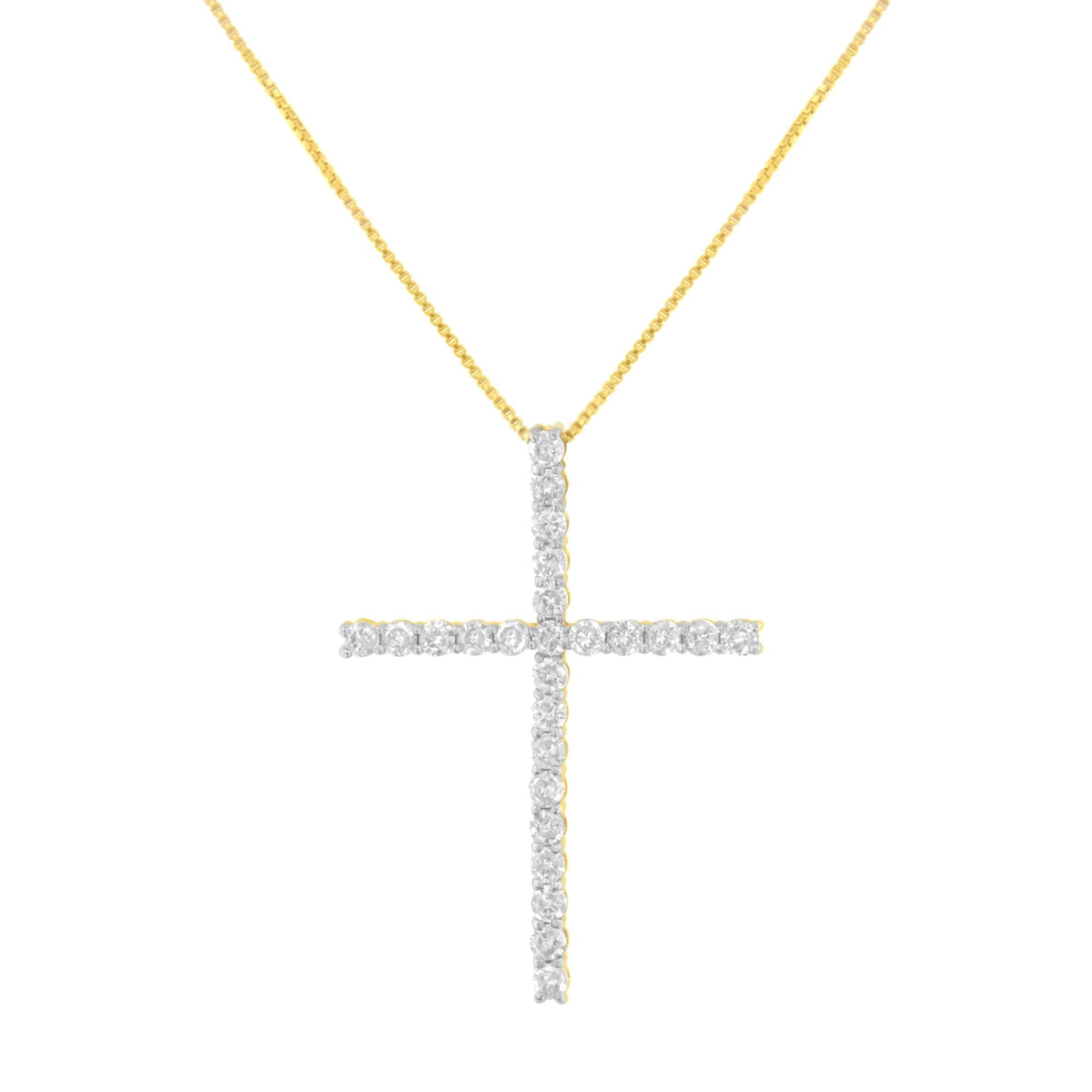 .925 Sterling Silver 2.0 Cttw Round Shape Diamond 1-1/4' Cross Pendant with Box Chain Necklace (I-J Color, I1-I2 Clarity) - 18'