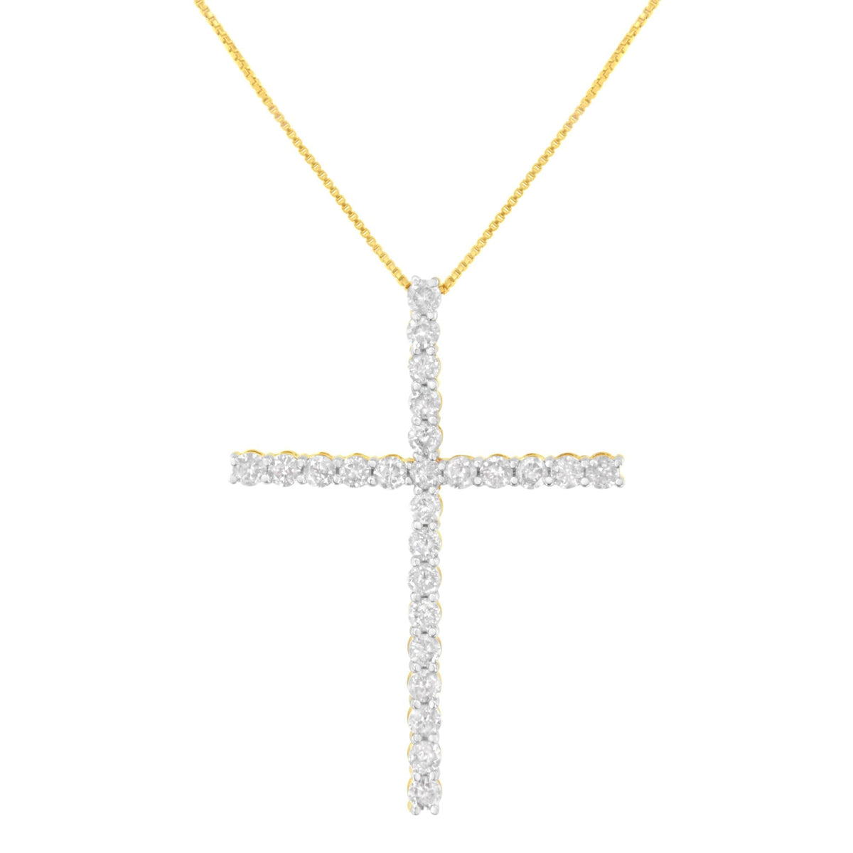 .925 Sterling Silver 3.0 Cttw Round Shape Diamond 1-1/2' Cross Pendant with Box Chain Necklace (J-K Color, I2-I3 Clarity) - 18'