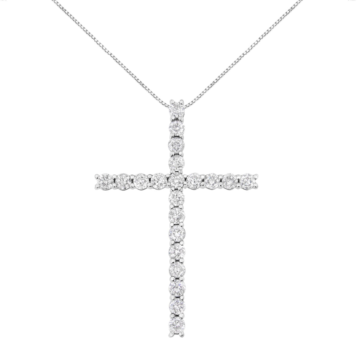 .925 Sterling Silver 4.0 Cttw Diamond 2-1/4' Cross Pendant with Box Chain Necklace (I-J Color, I1-I2 Clarity) - 18'