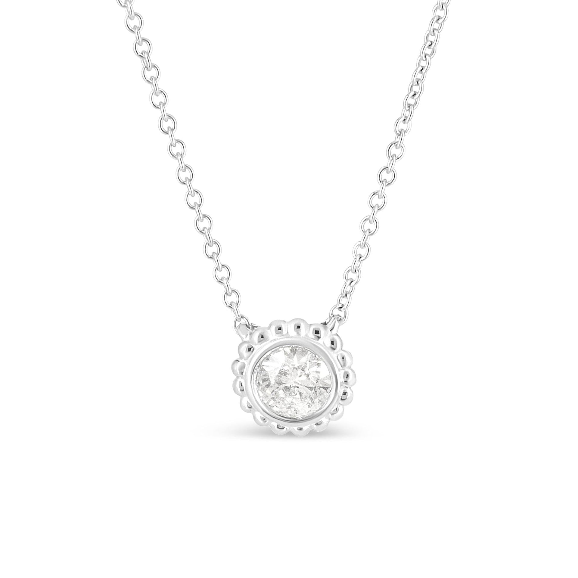 10K White Gold 1/2 Cttw Bezel Set Round Diamond Sunflower Finish 18' Pendant Necklace (I-J Color, I1-I2 Clarity)