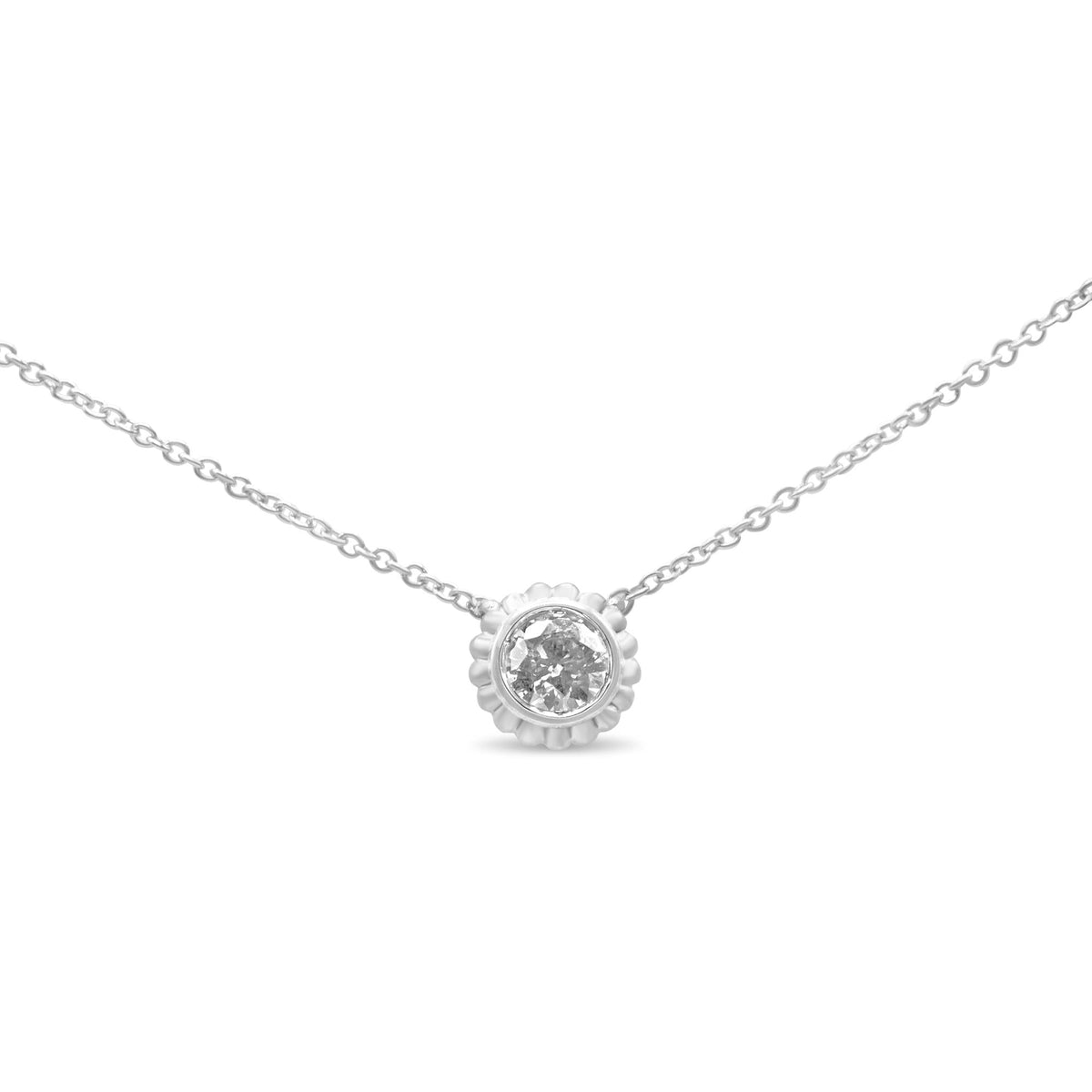10K White Gold 1/4 Cttw Bezel-Set Round Diamond Solitaire Floral Pendant 18' Necklace (I-J Color, SI2-I1 Clarity)