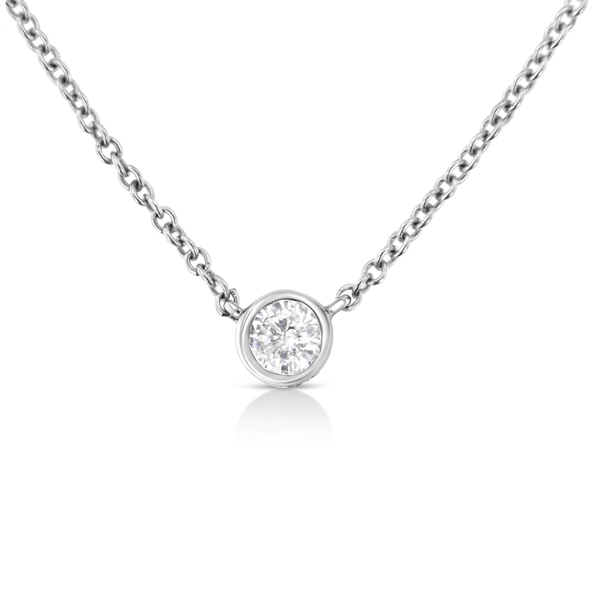 10K Gold 0.10 Carat Diamond Classic Bezel-Set Solitaire Pendant Necklace with 16'-18' Adjustable Chain (H-I Color, SI2-I1 Clarity)