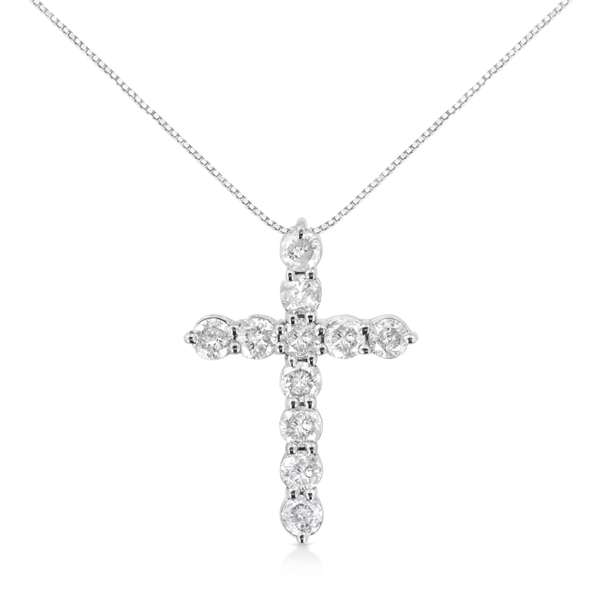 .925 Sterling Silver 1.0 Cttw Prong Set Round-Cut Diamond Cross 18' Pendant Necklace (I-J Color, I2-I3 Clarity)