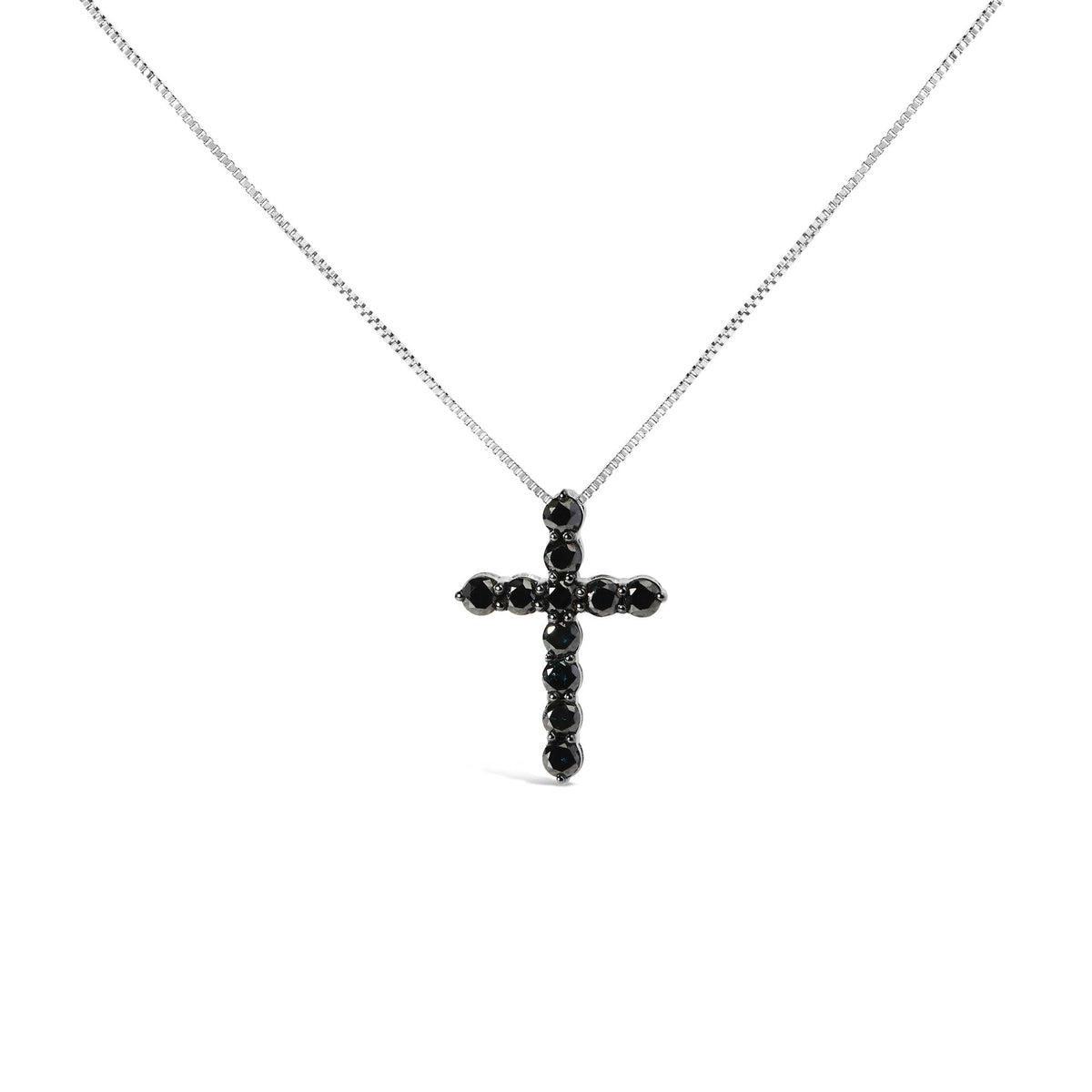 .925 Sterling Silver and Black Rhodium 1.0 Cttw Black Diamond Cross Pendant Necklace (Black Color, I2-I3 Clarity) - 18' Inches
