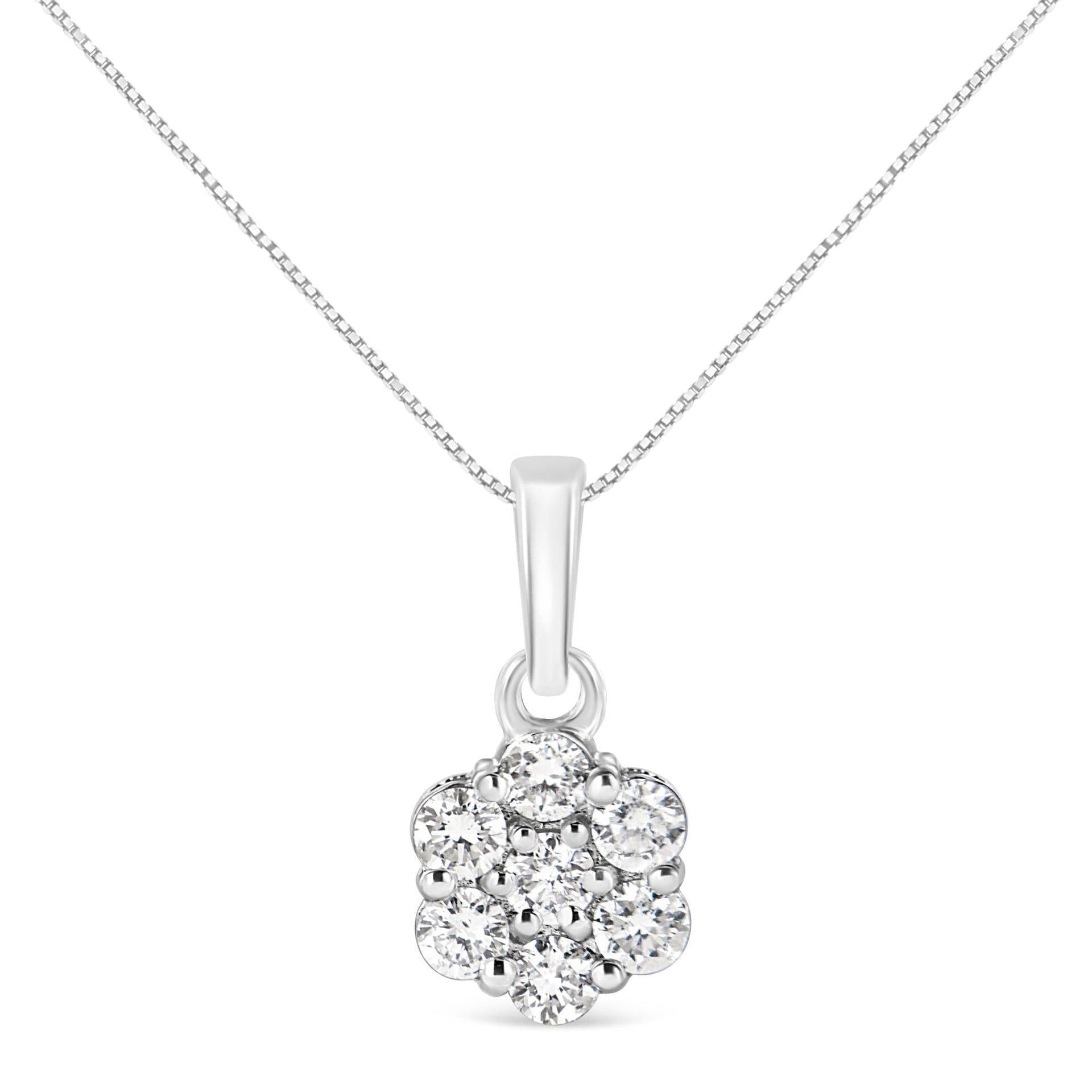 .925 Sterling Silver 1/2 Cttw Lab Grown Diamond 7 Stone Floral Cluster 18' Pendant Necklace (F-G Color, SI1-SI2 Clarity)