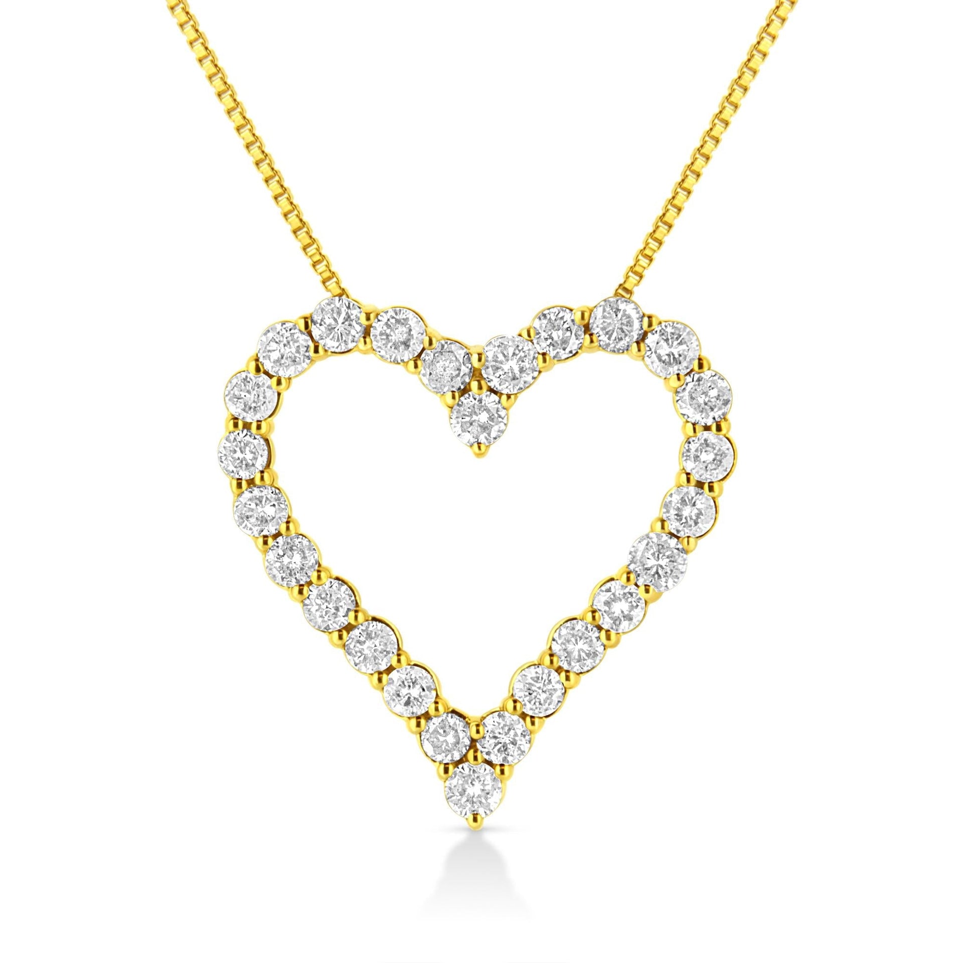 14K Yellow Gold Plated .925 Sterling Silver 2.00 Cttw Shared Prong-Set Round Brilliant-Cut Diamond Open Heart 18' Pendant Necklace (K-L Color, I2-I3 Clarity)