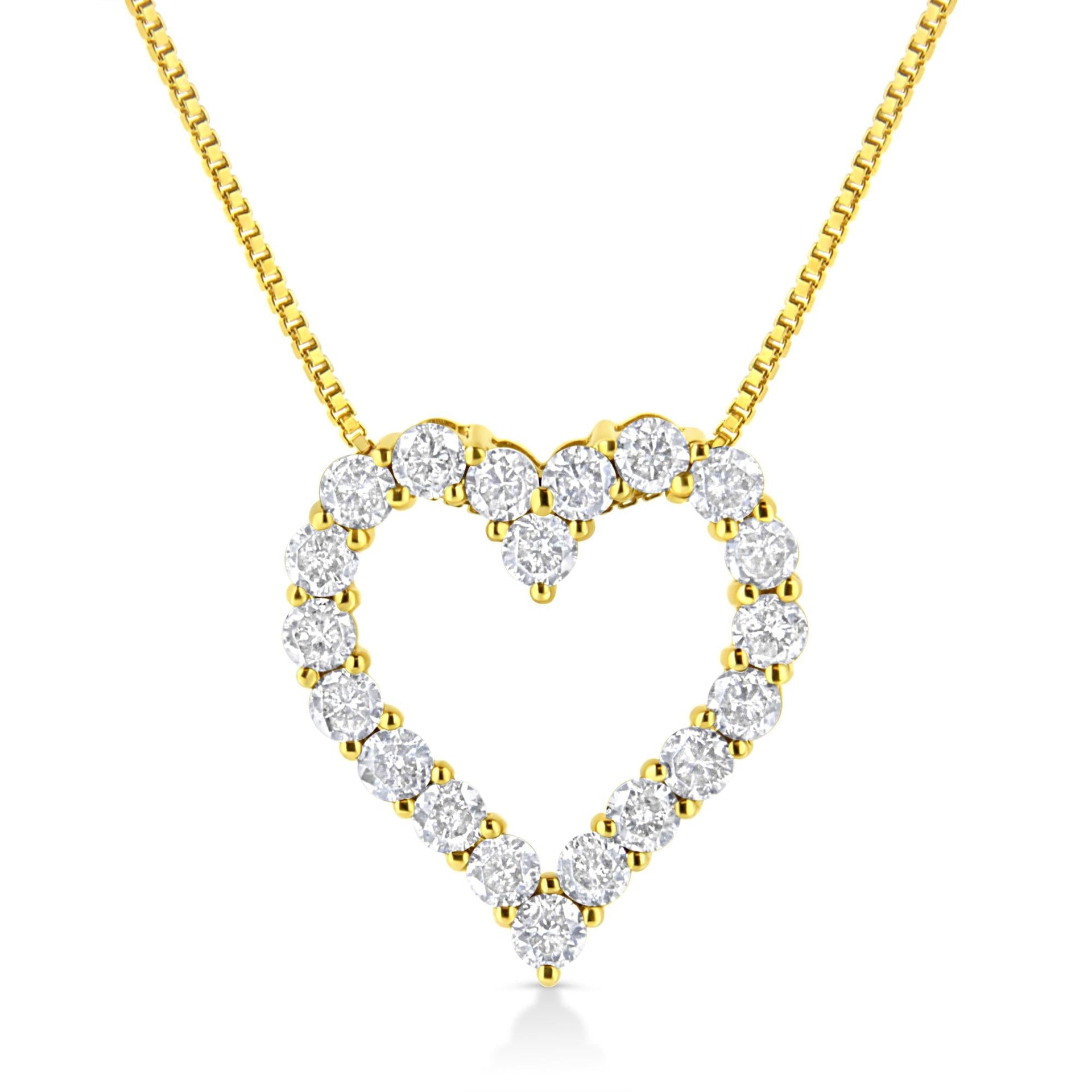 14K Yellow Gold Plated .925 Sterling Silver 2.0 Cttw Round Cut Diamond Classic Open Heart 18' Pendant Necklace (K-L Color, I2-I3 Clarity)
