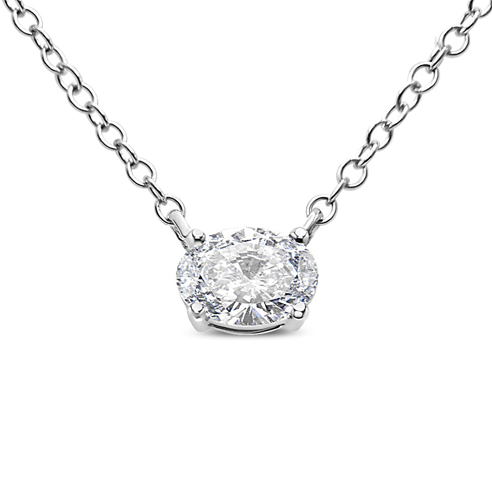 14K White Gold 1/2 Cttw Lab Grown Oval Shape Solitaire Diamond East West 18' Pendant Necklace (E-F Color, VS1-VS2 Clarity)