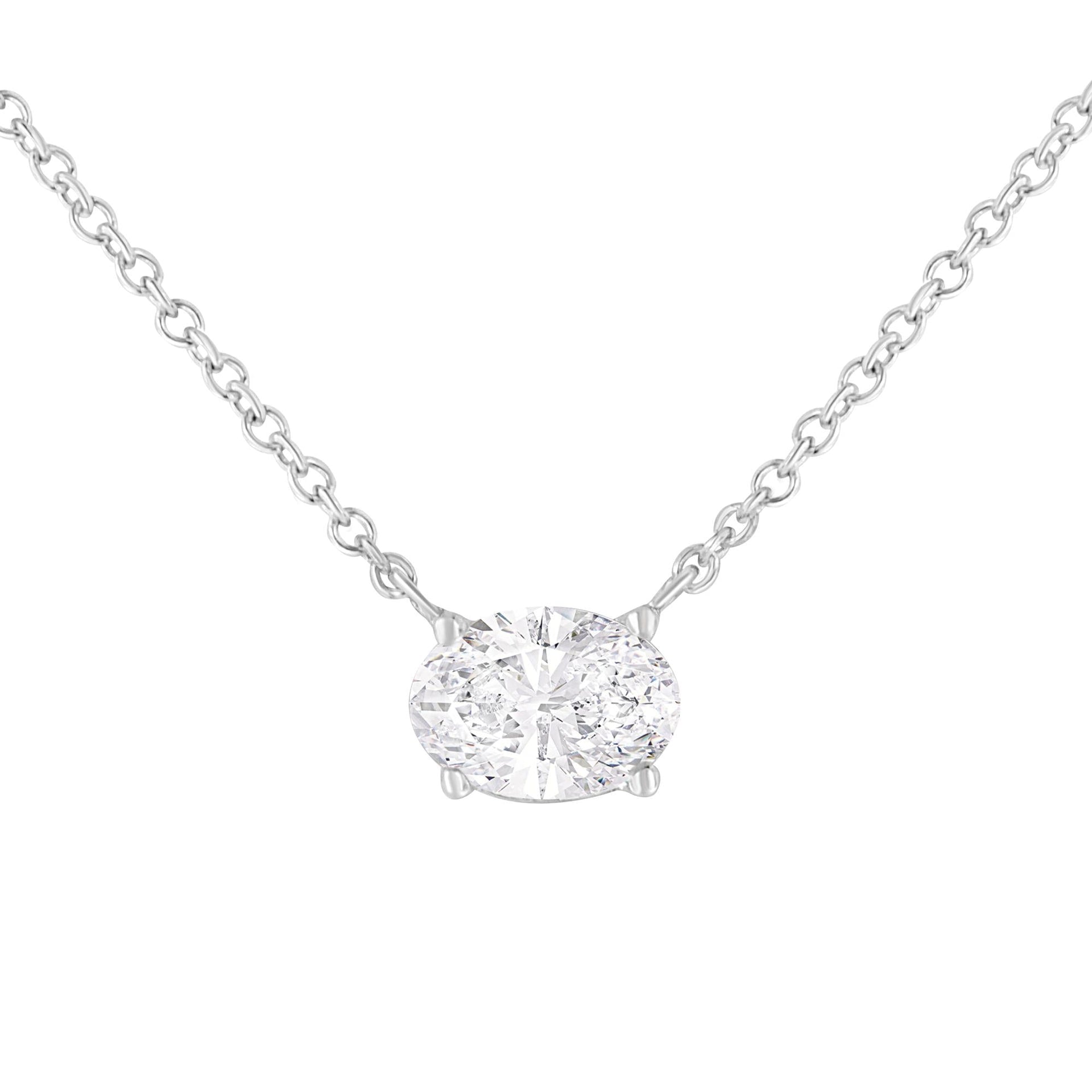 IGI Certified 10K White Gold 1/2 cttw Lab Grown Oval Shape Solitaire Diamond East West 18' Pendant Necklace (E-F Color, VS1-VS2 Clarity)