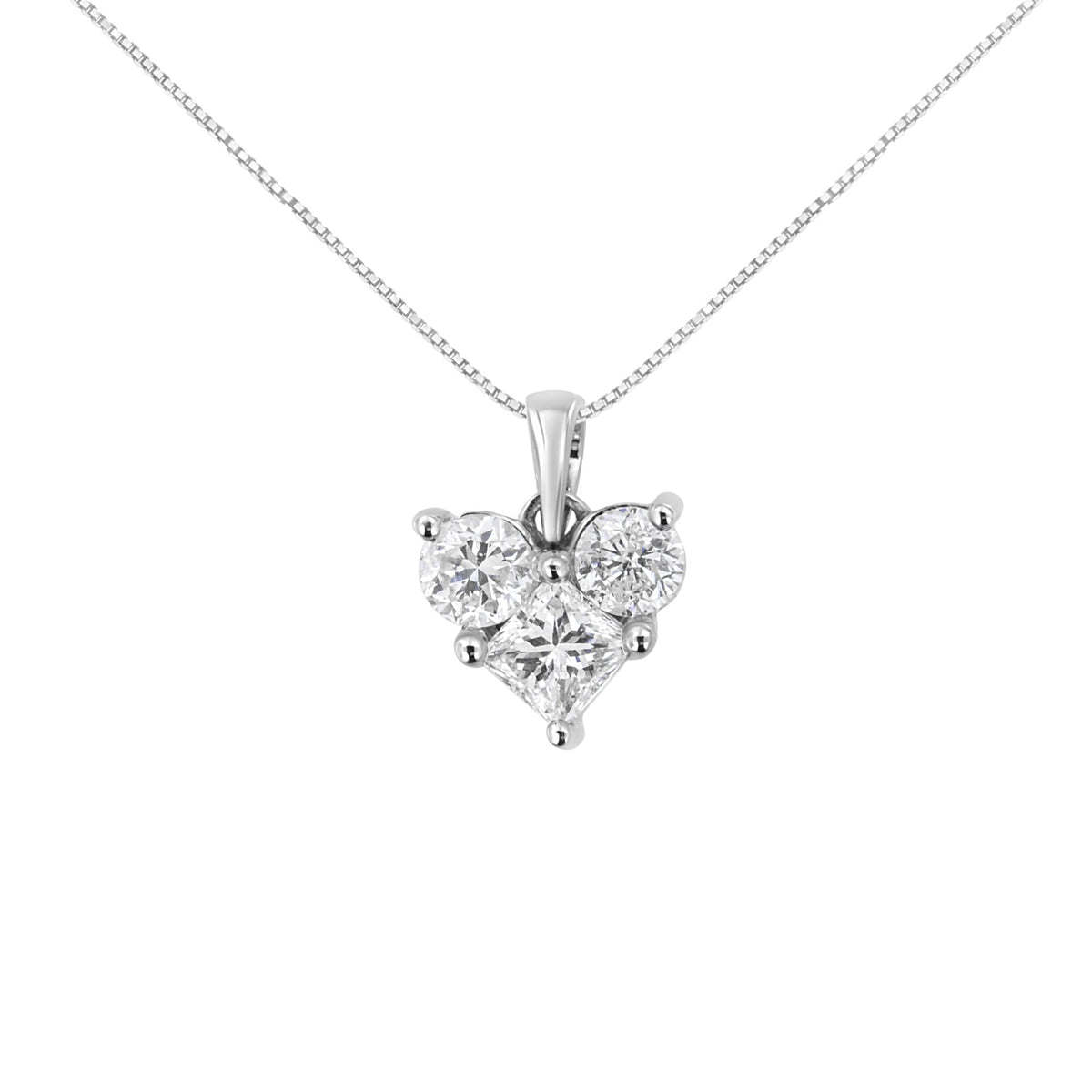 10K White Gold 1.0 Cttw Round-Cut and Princess-Cut Diamond Heart Shaped 18' Pendant Necklace (H-I Color, SI2-I1 Clarity)