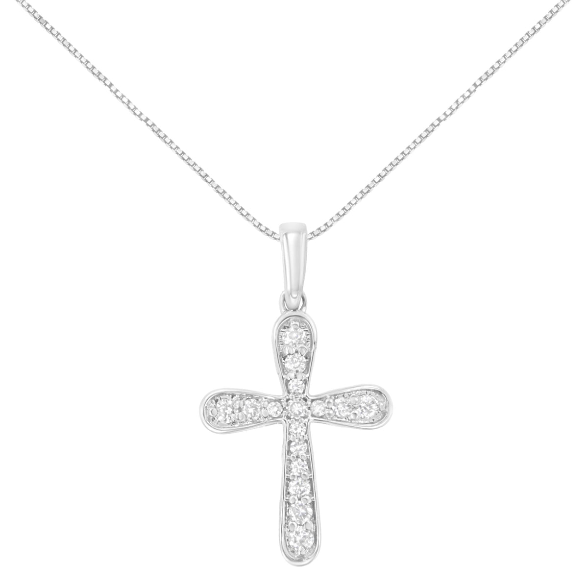 .925 Sterling Silver 1/4 Cttw Diamond Inlaid Cross 18' Pendant Necklace (I-J Color, I1-I2 Clarity)