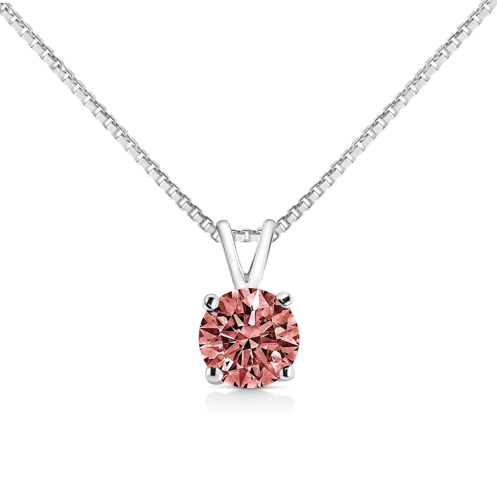 10K White Gold Round Brilliant Cut Lab Grown Blue Diamond 4-Prong Solitaire Pendant Necklace (Blue Color, VS2-SI1 Clarity) - 18'