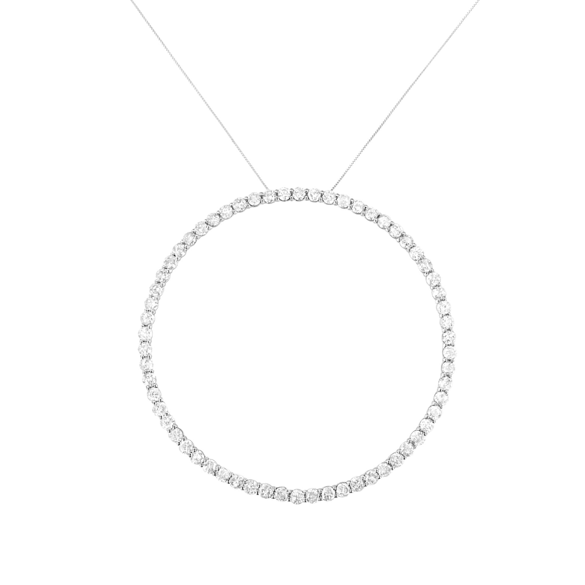 .925 Sterling Silver 5.0 Cttw Prong Set Round-cut Diamond Open Circle Hoop 18' Pendant Necklace (I-J Color, I2-I3 Clarity)