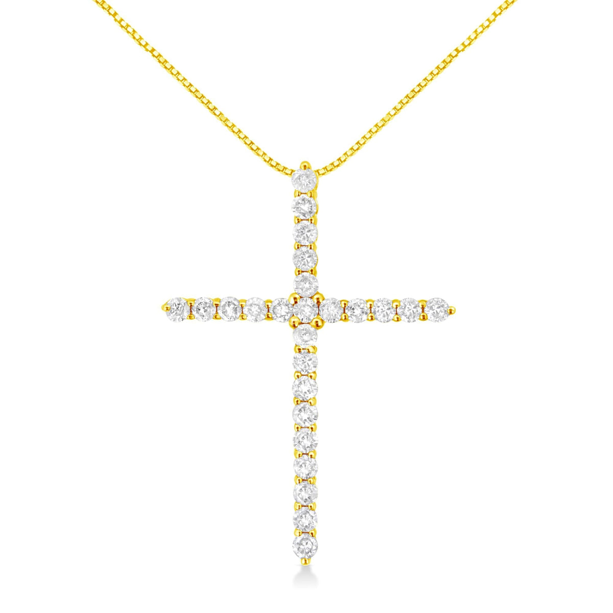 10K Yellow Gold 2.0 Cttw Round Brilliant Cut Diamond Cross Pendant Necklace with Box Chain (J-K Color, I2-I3 Clarity) - 18'