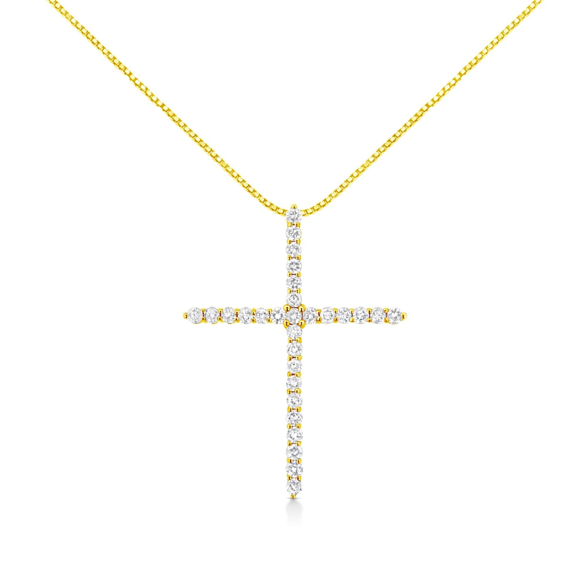 10K Yellow Gold Plated .925 Sterling Silver 3.0 Cttw Prong-Set Round Brilliant Cut Diamond Cross 18' Pendant Necklace (J-K Color, I1-I2 Clarity)