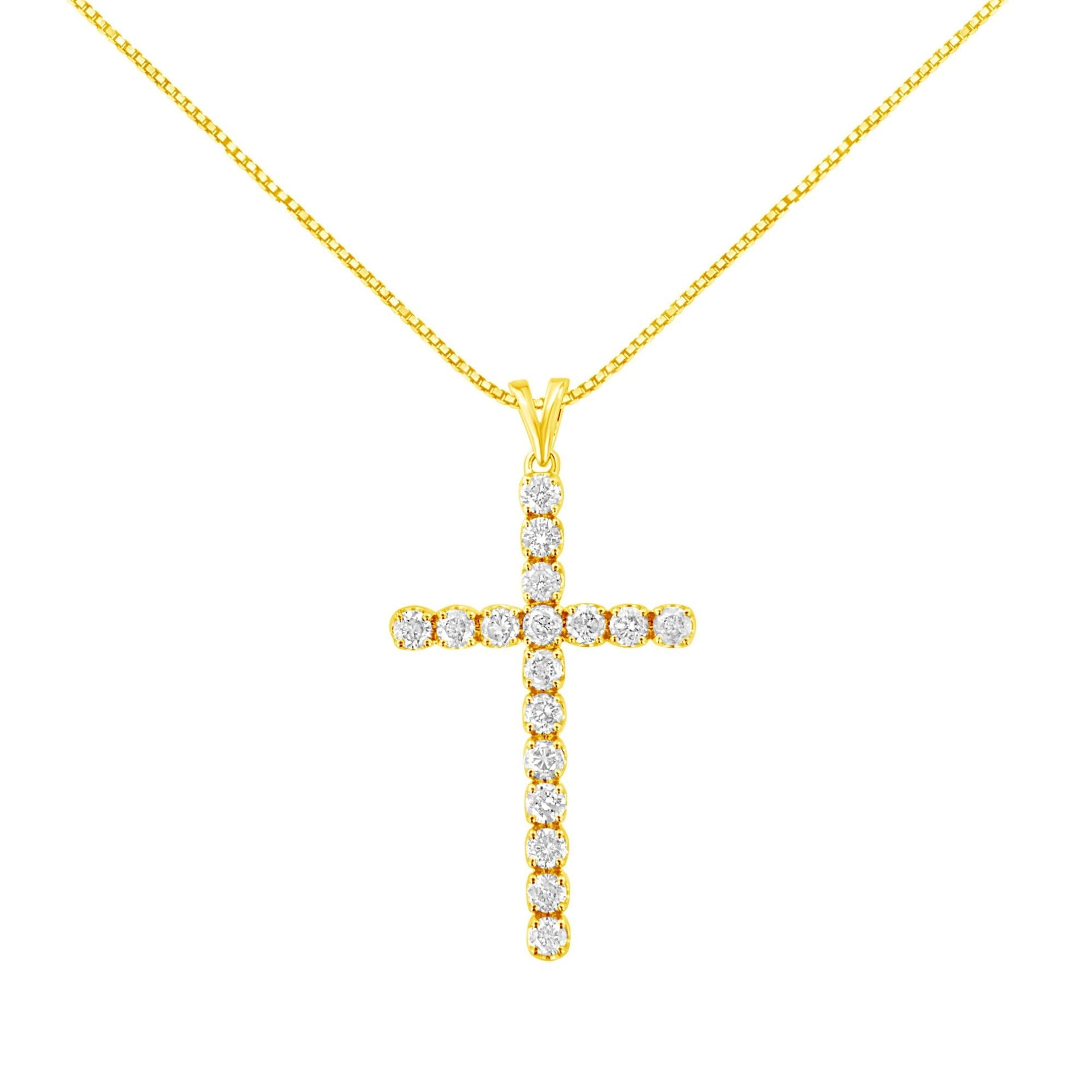 10k Yellow Gold Plated .925 Sterling Silver 2.0 cttw Classic Prong Set Round-Cut Diamond Cross 18' Pendant Necklace (J-K Color, I1-I2 Clarity)