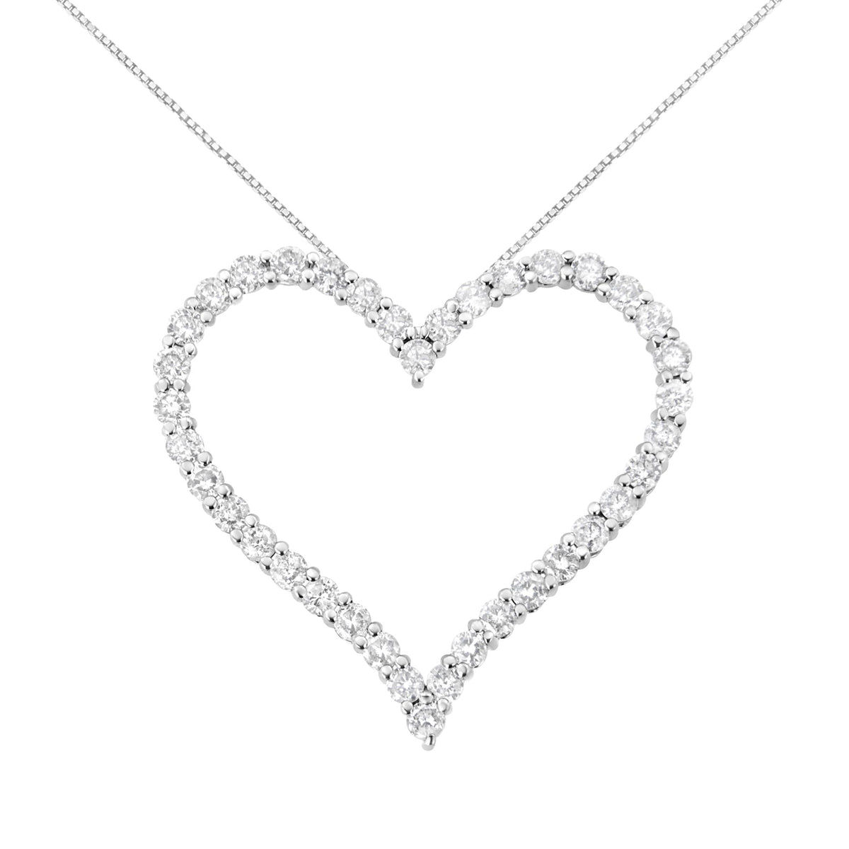 .925 Sterling Silver 3.0 cttw Round-Cut Diamond Open Heart Pendant Necklace (I-J Color, I2-I3 Clarity) - 18'