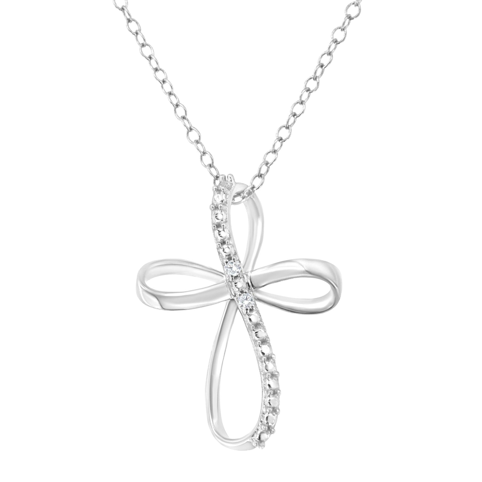 .925 Sterling Silver Diamond Accent Cross Ribbon 18' Pendant Necklace (I-J Color, I2-I3 Clarity)