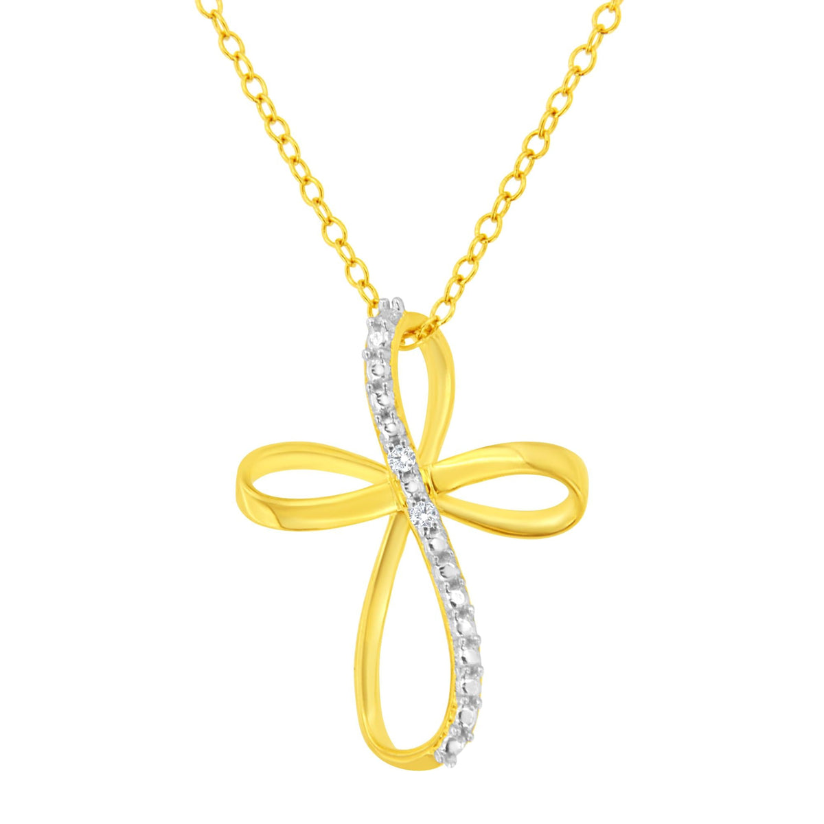 .925 Sterling Silver Diamond Accent Cross Ribbon 18' Pendant Necklace (I-J Color, I2-I3 Clarity)