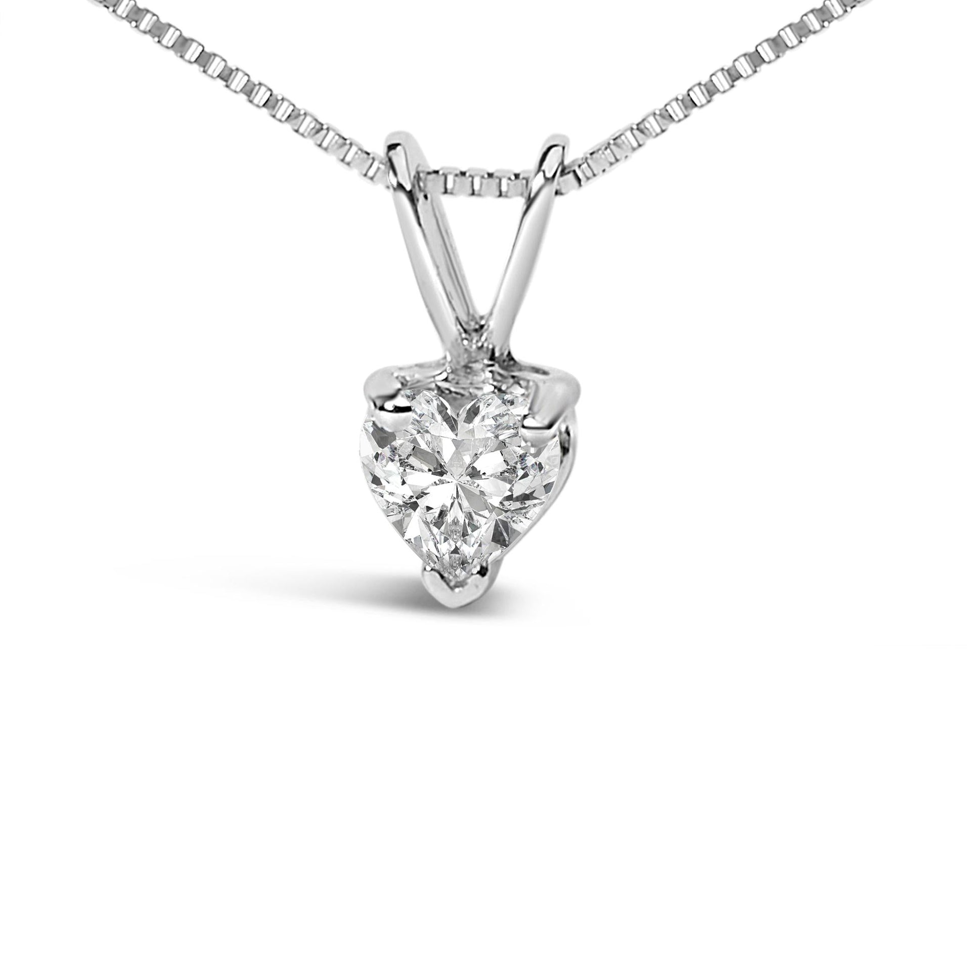 14K White Gold 3-Prong Set Heart Shaped Solitaire Lab Grown Diamond 18' Pendant Necklace (F-G Color, VS2-SI1 Clarity)