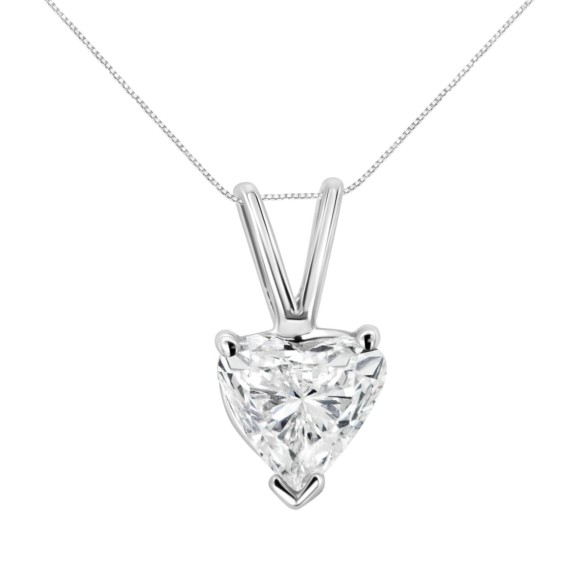 14K White Gold 3-Prong Set Heart Shaped Solitaire Lab Grown Diamond 18' Pendant Necklace (F-G Color, VS2-SI1 Clarity)