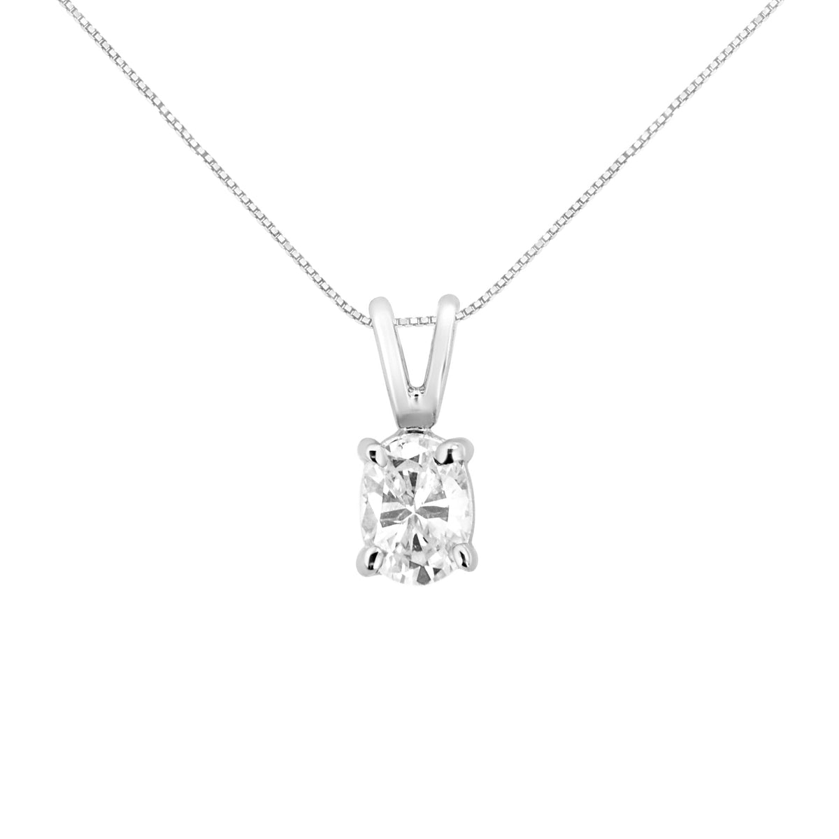 AGS Certified 14K White Gold 1/3 cttw Diamond Oval 18' Pendent Necklace (H-I Color, VS1-VS2 Clarity)