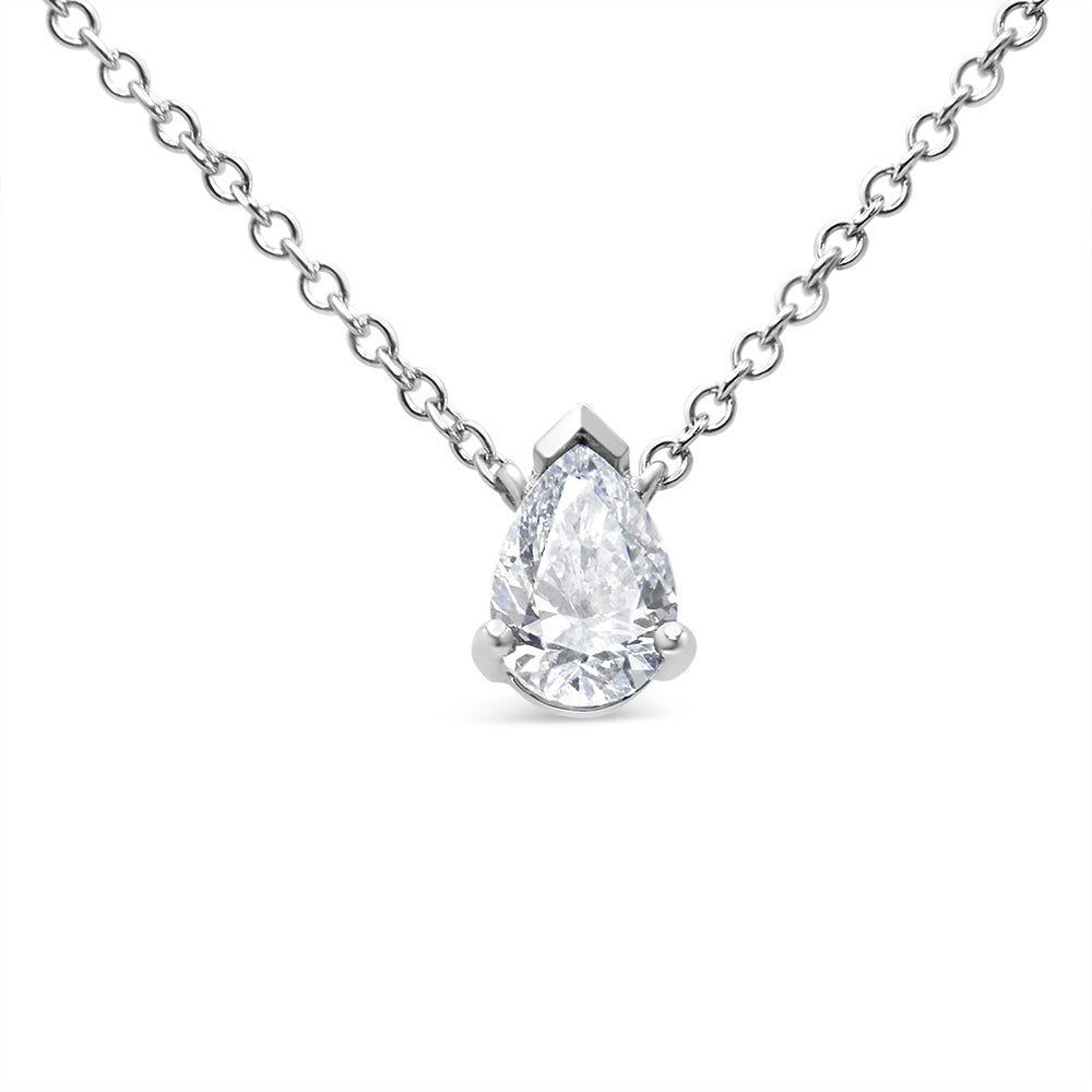 14K White Gold 1/2 Cttw Lab Grown Pear Shape Solitaire Diamond Pendent 18' Necklace (F-G Color, VS2-SI1 Clarity)