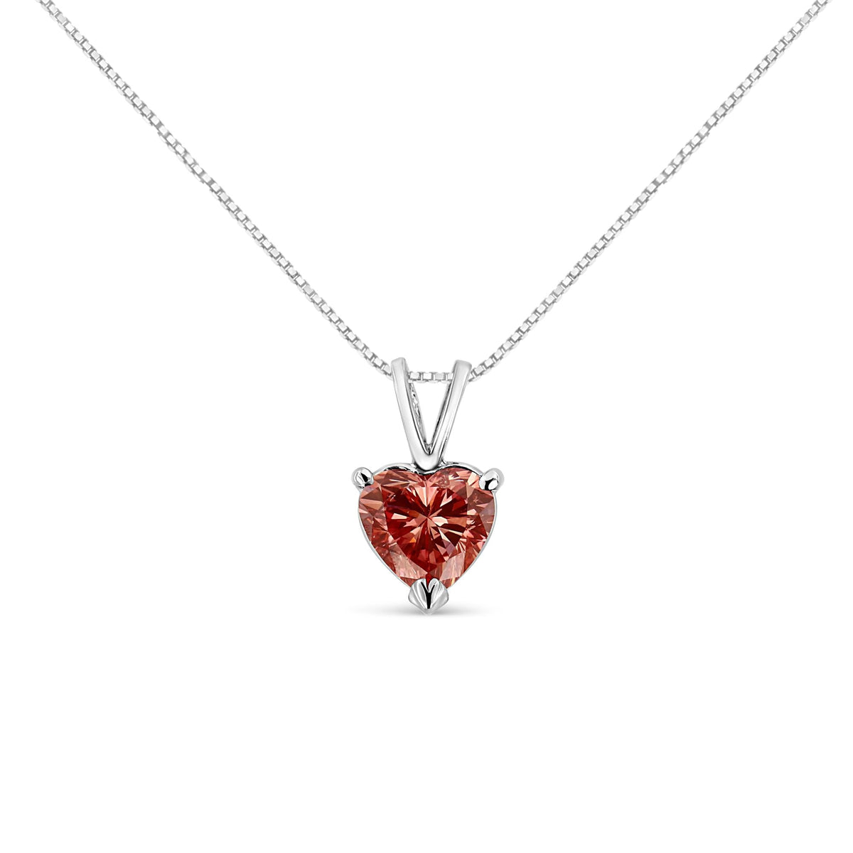 IGI Certified 14K White Gold Martini Set 1.00 Cttw Lab Grown Pink Heart Diamond Solitaire 18' Pendant Necklace (Pink Color, SI2 Clarity)