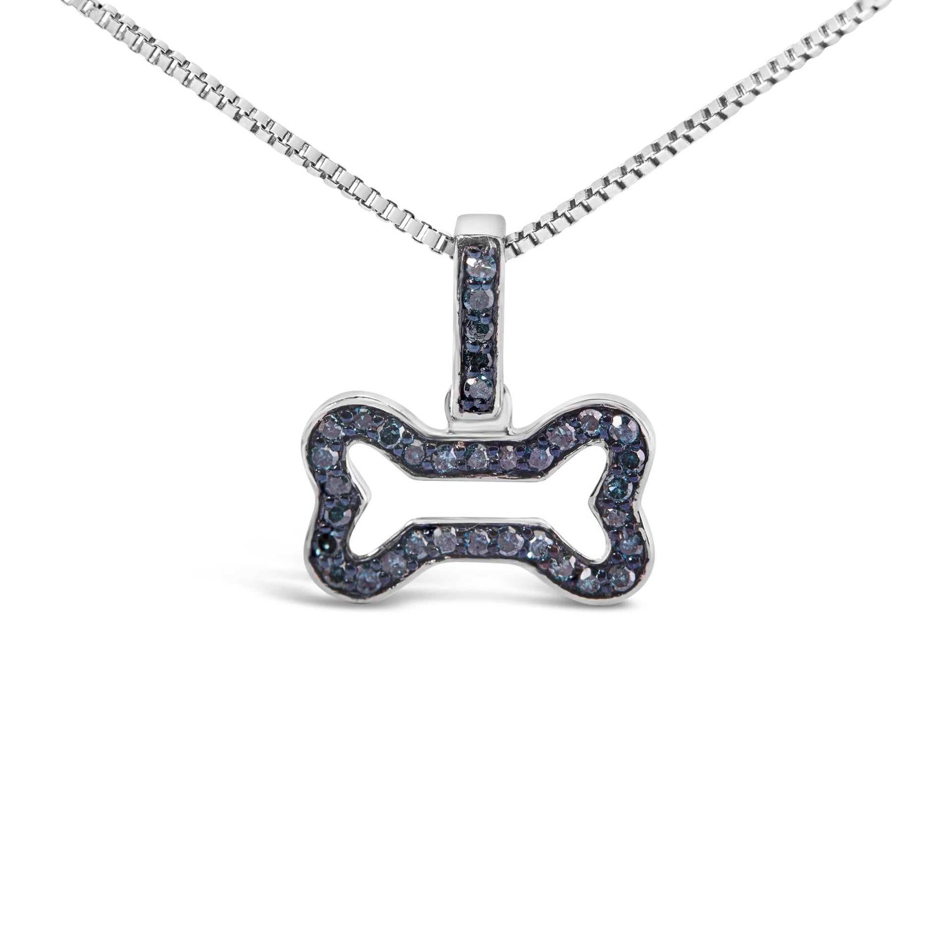 .925 Sterling Silver 1/5 Cttw Blue Diamond Dog Bone Pendant Necklace (Blue Color, I1-I2 Clarity) - 18'