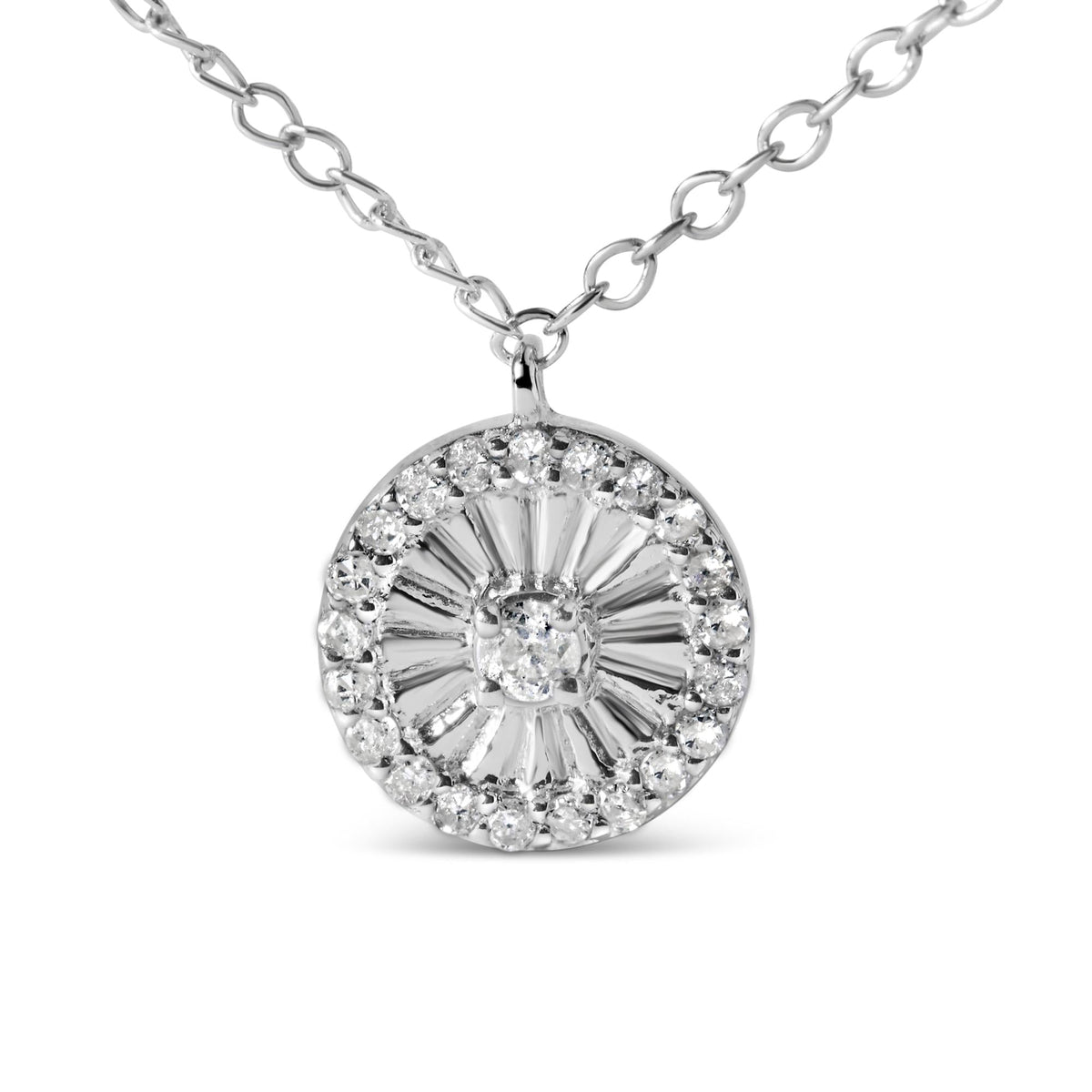 .925 Sterling Silver 1/6 Cttw Diamond Wheel and Spoke Pendant Necklace (H-I Color, I2-I3 Clarity) - 18'