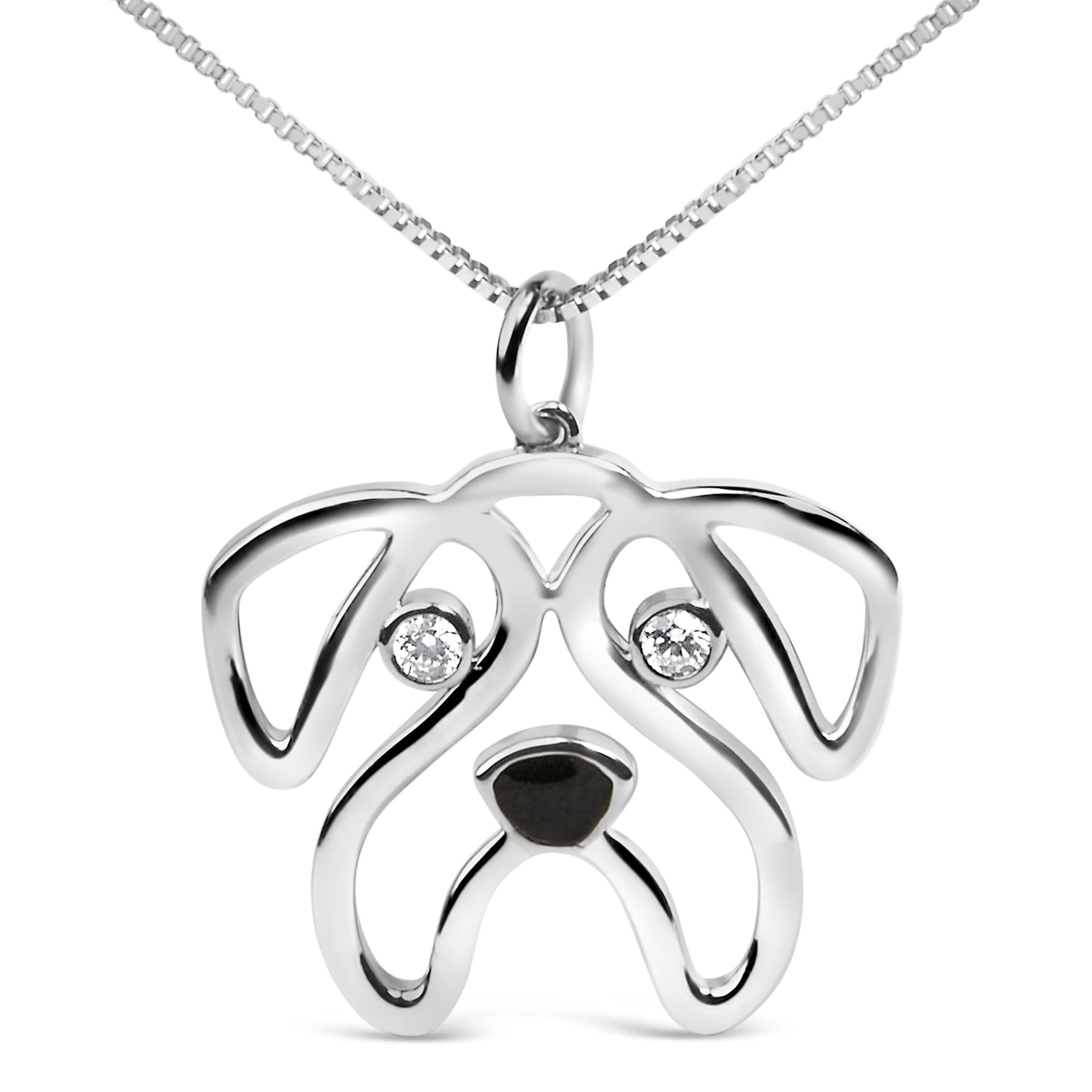 .925 Sterling Silver Diamond Accent Pug Dog Pendant Necklace (I-J Color, I2-I3 Clarity) - 18' Inches