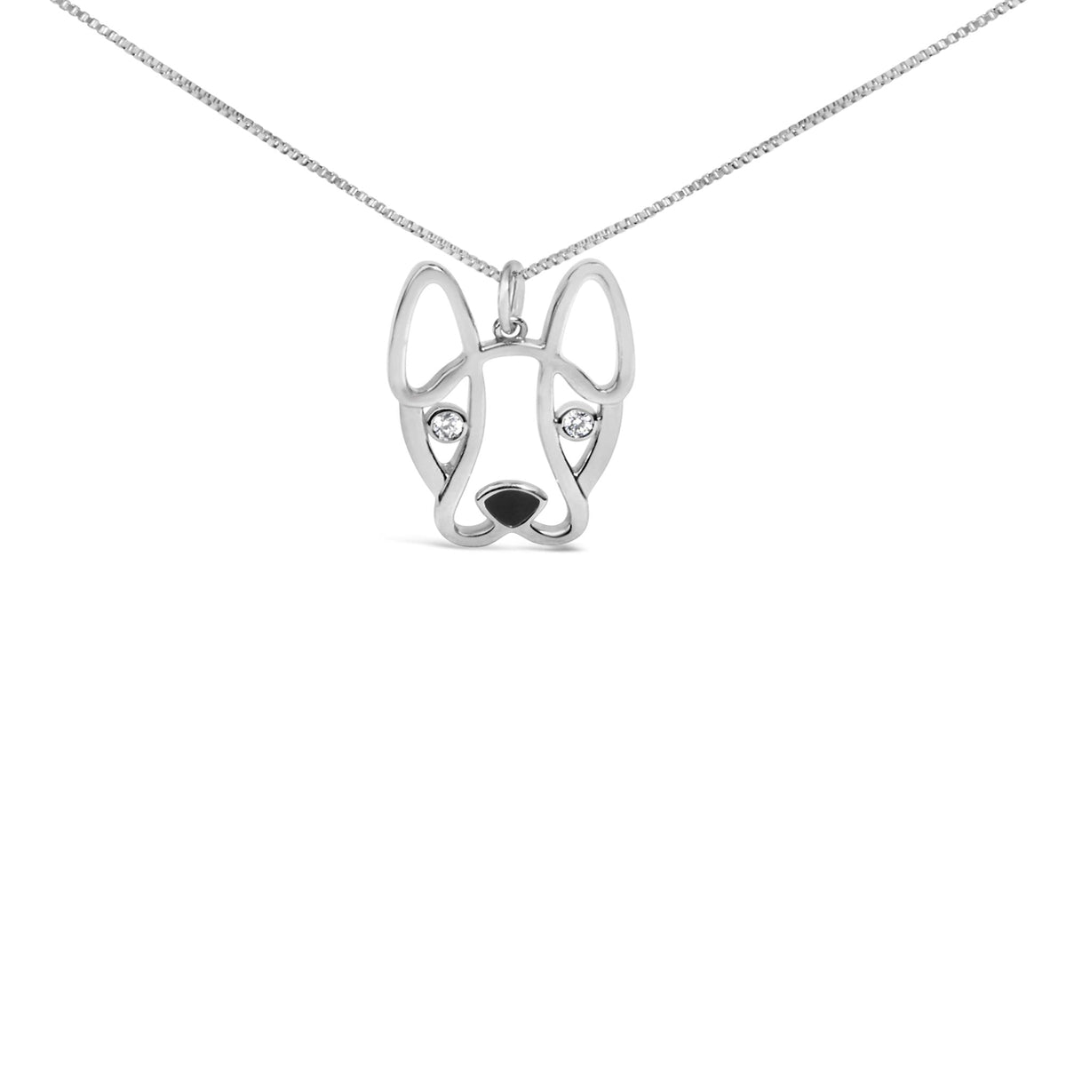 .925 Sterling Silver Diamond Accent and Black Enamel French Bullldog 18' Inch Pendant Necklace inch (I-J Color, I2-I3 Clarity)