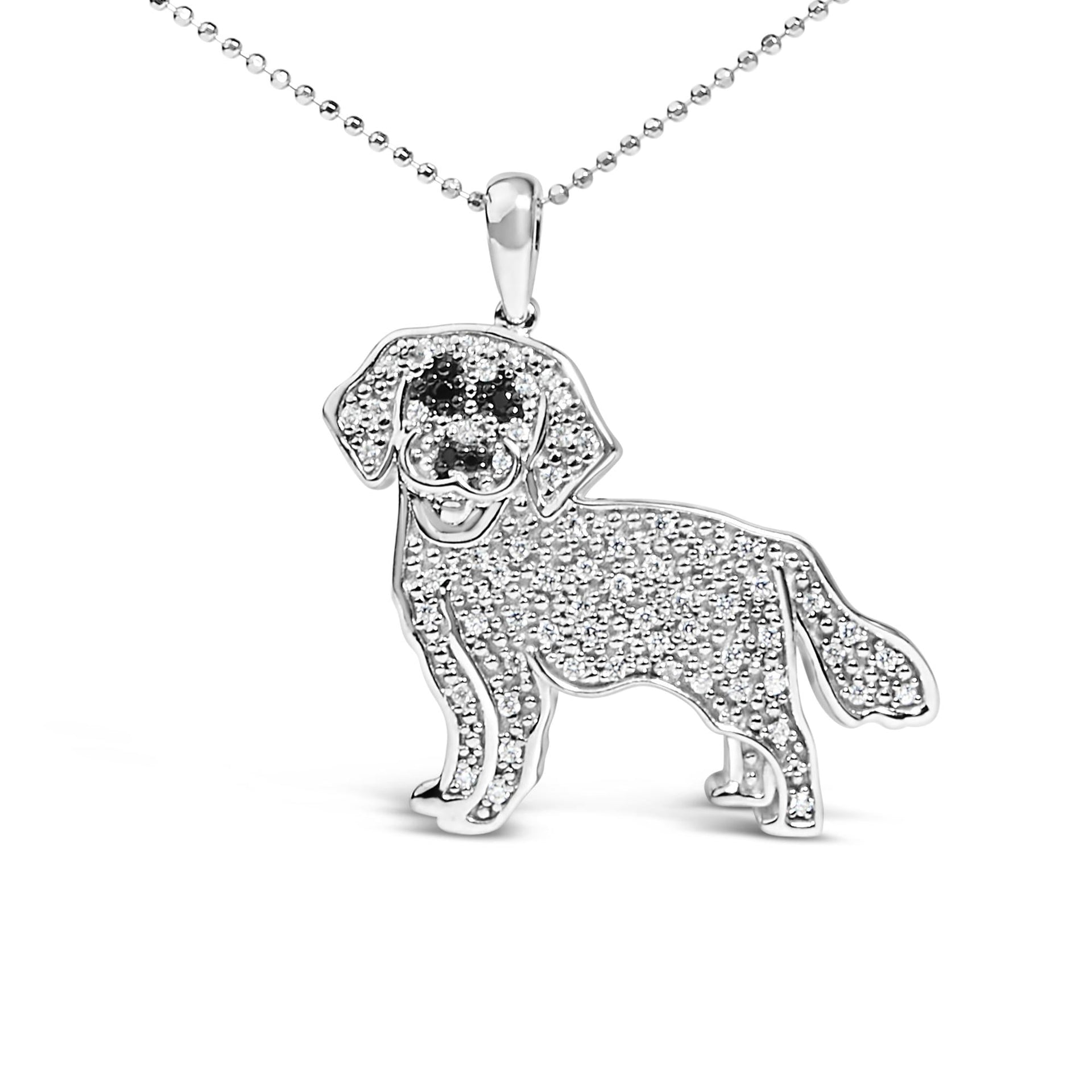 .925 Sterling Silver 1/3 Cttw White and Black Diamond  Labrador Retriever Dog Pendant Necklace (I-J Color, I2-I3 Clarity) - 18' Inches