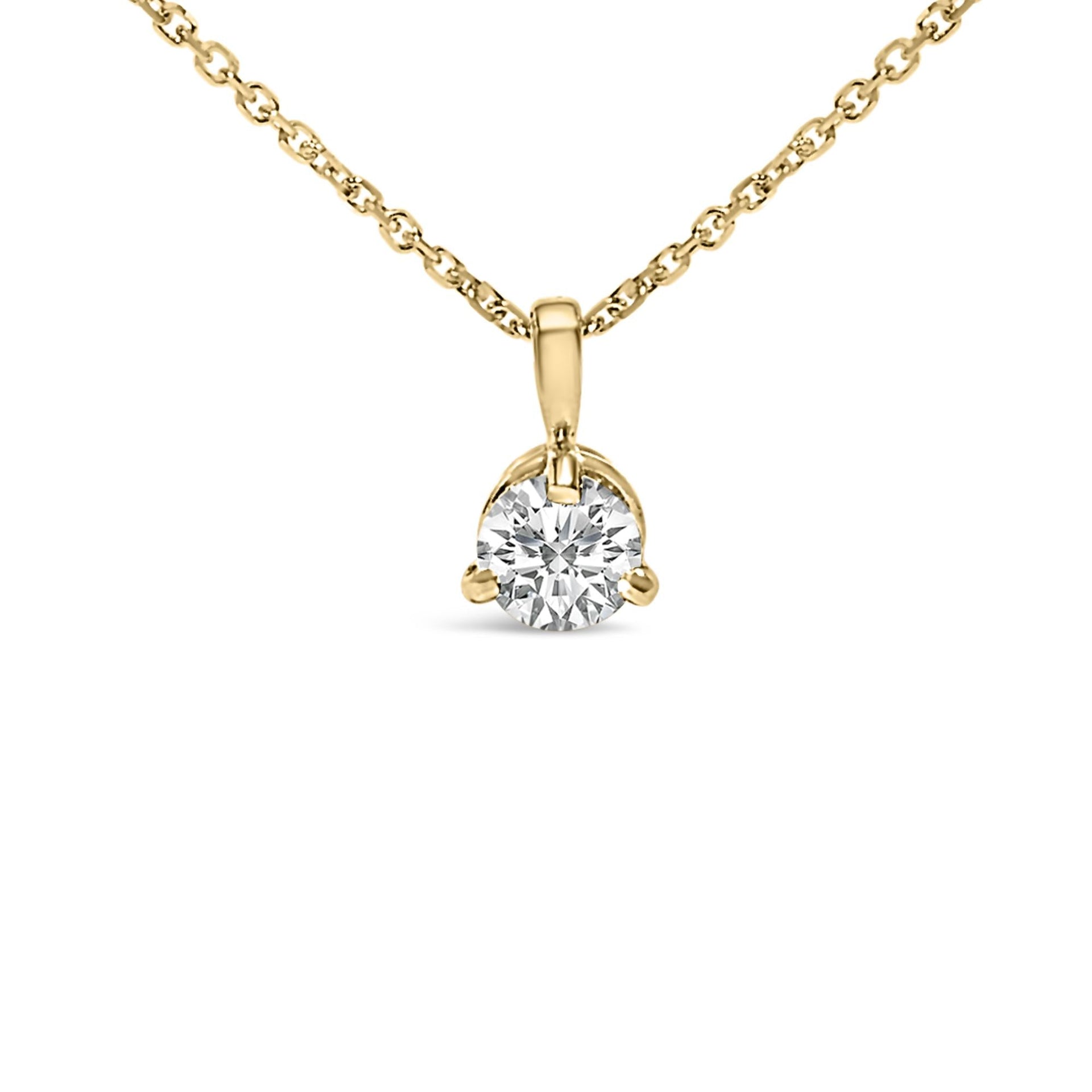 14K Yellow Gold 3/8 Cttw 3 Prong Martini Set Round Diamond Solitaire Pendant Necklace (G-H Color, SI2-I1 Clarity) - 18' Inches