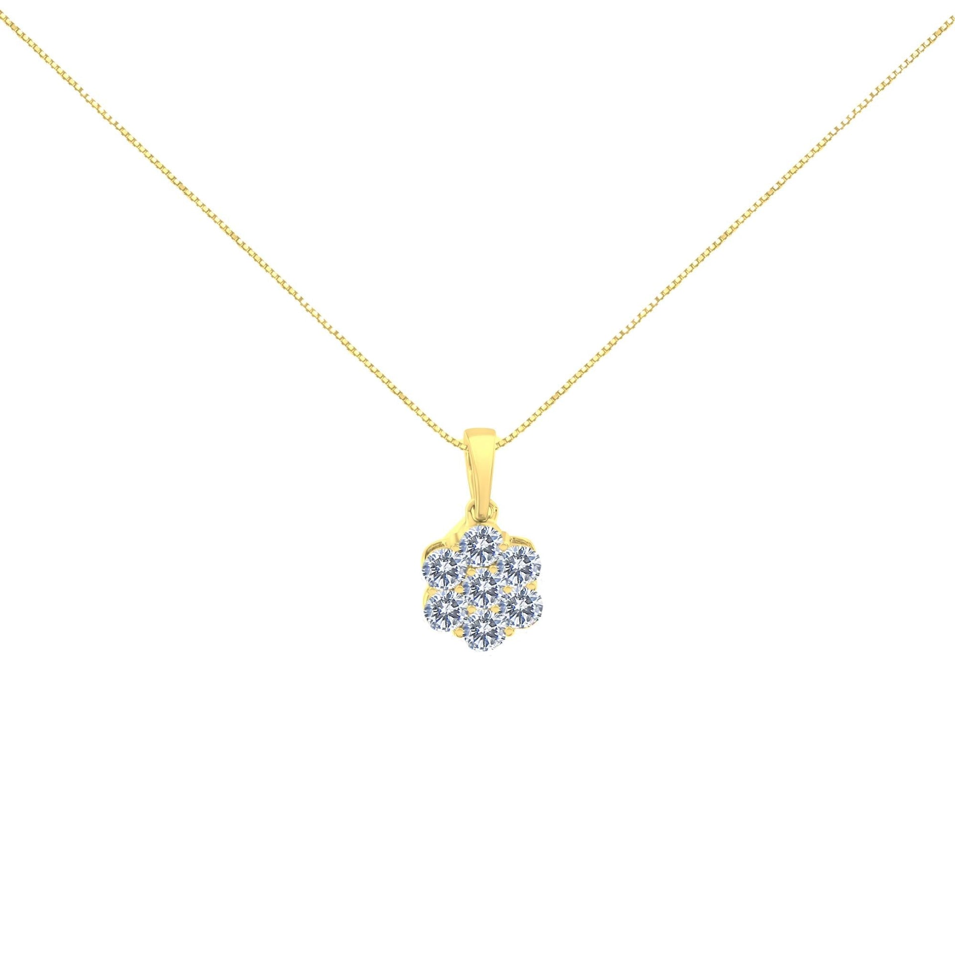 14K Yellow Gold 1.00 Cttw Brilliant Round-Cut Diamond 7 Stone Floral Cluster 18' Pendant Necklace (H-I Color, SI2-I1 Clarity)