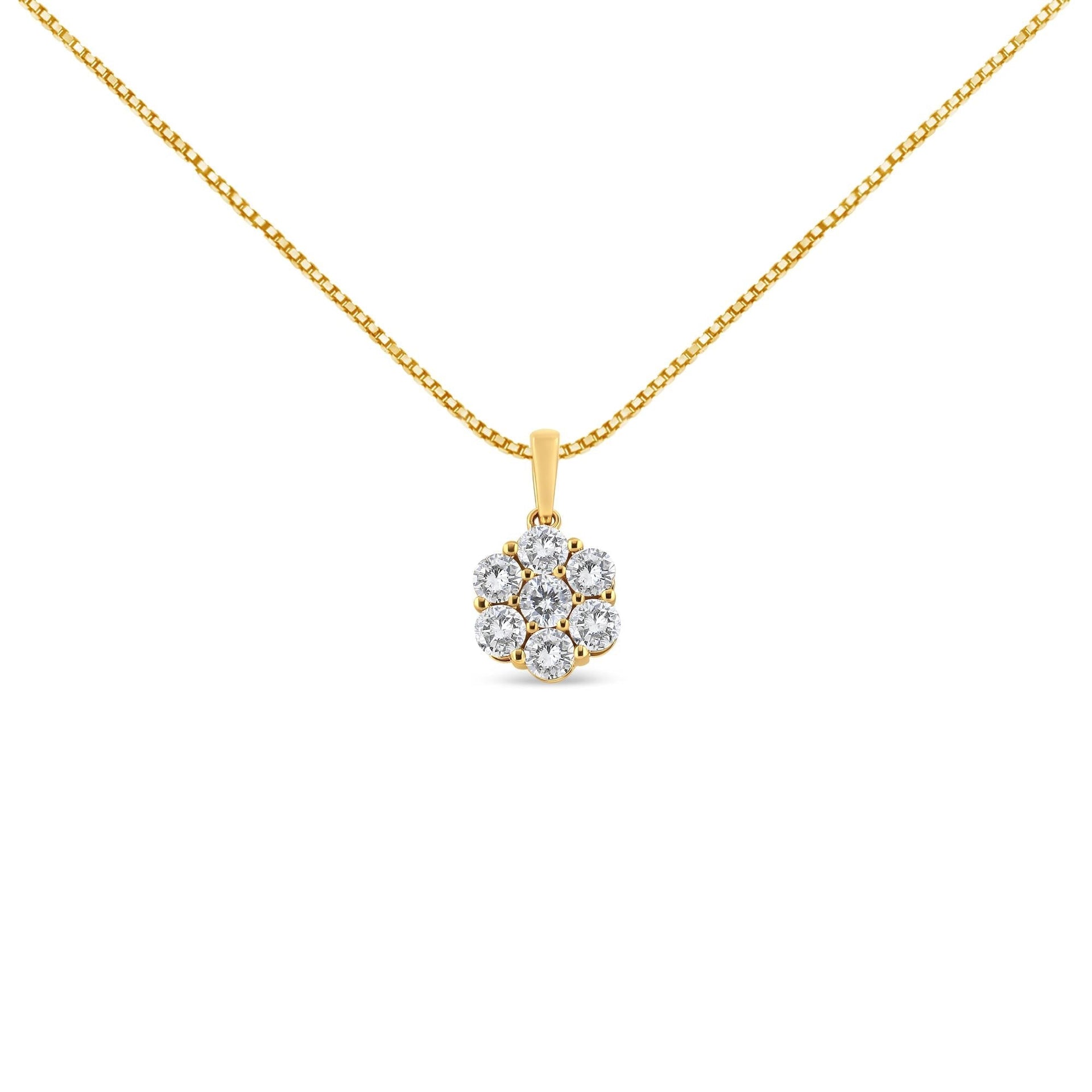 14K Yellow Gold 2.00 Cttw Brilliant Round-Cut Diamond 7 Stone Flower Cluster 18' Pendant Necklace (H-I Color, SI2-I1 Clarity)