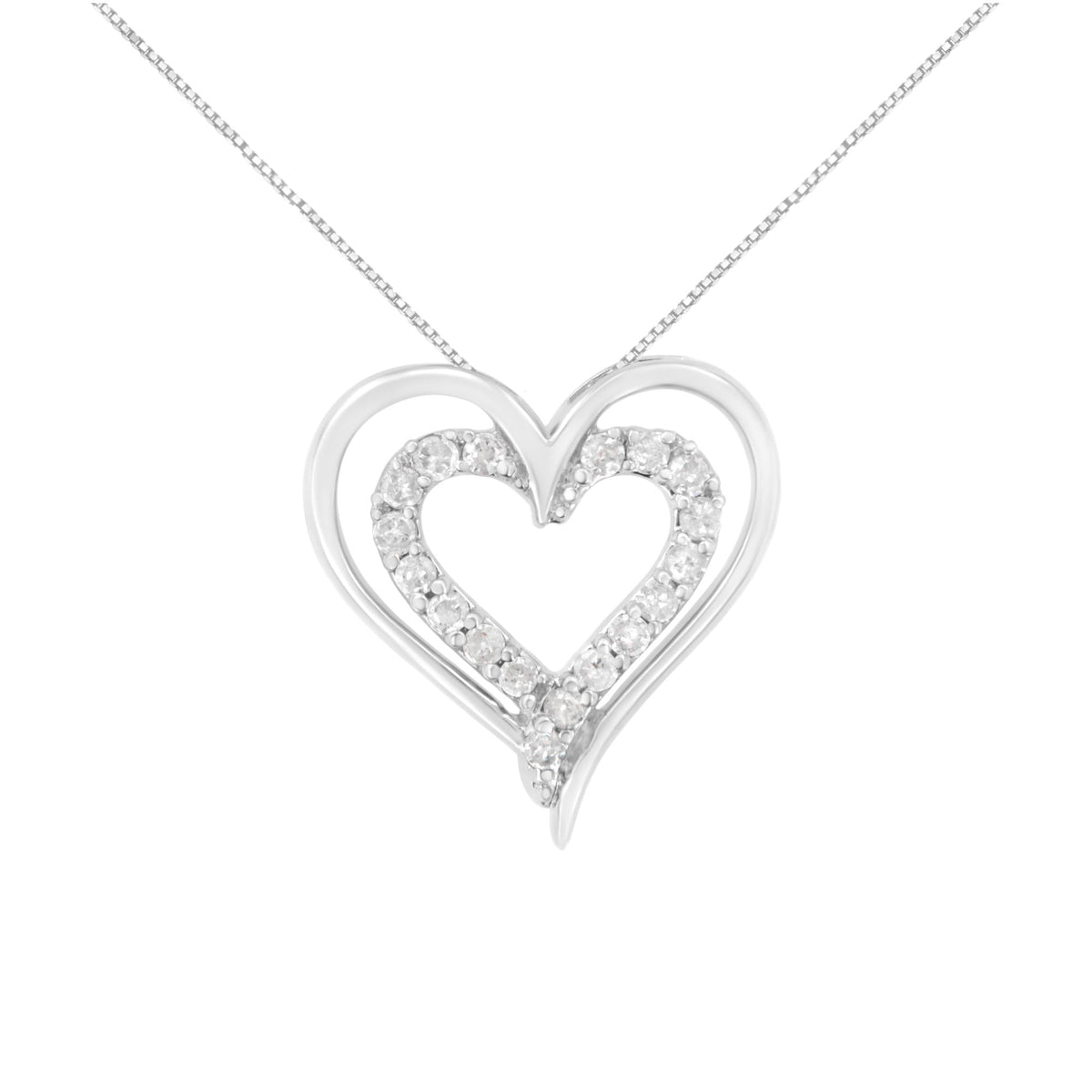.925 Sterling Silver 1/4 cttw Diamond Open Double Heart 18' Pendant Necklace (I-J Clarity, I2-I3 Color)