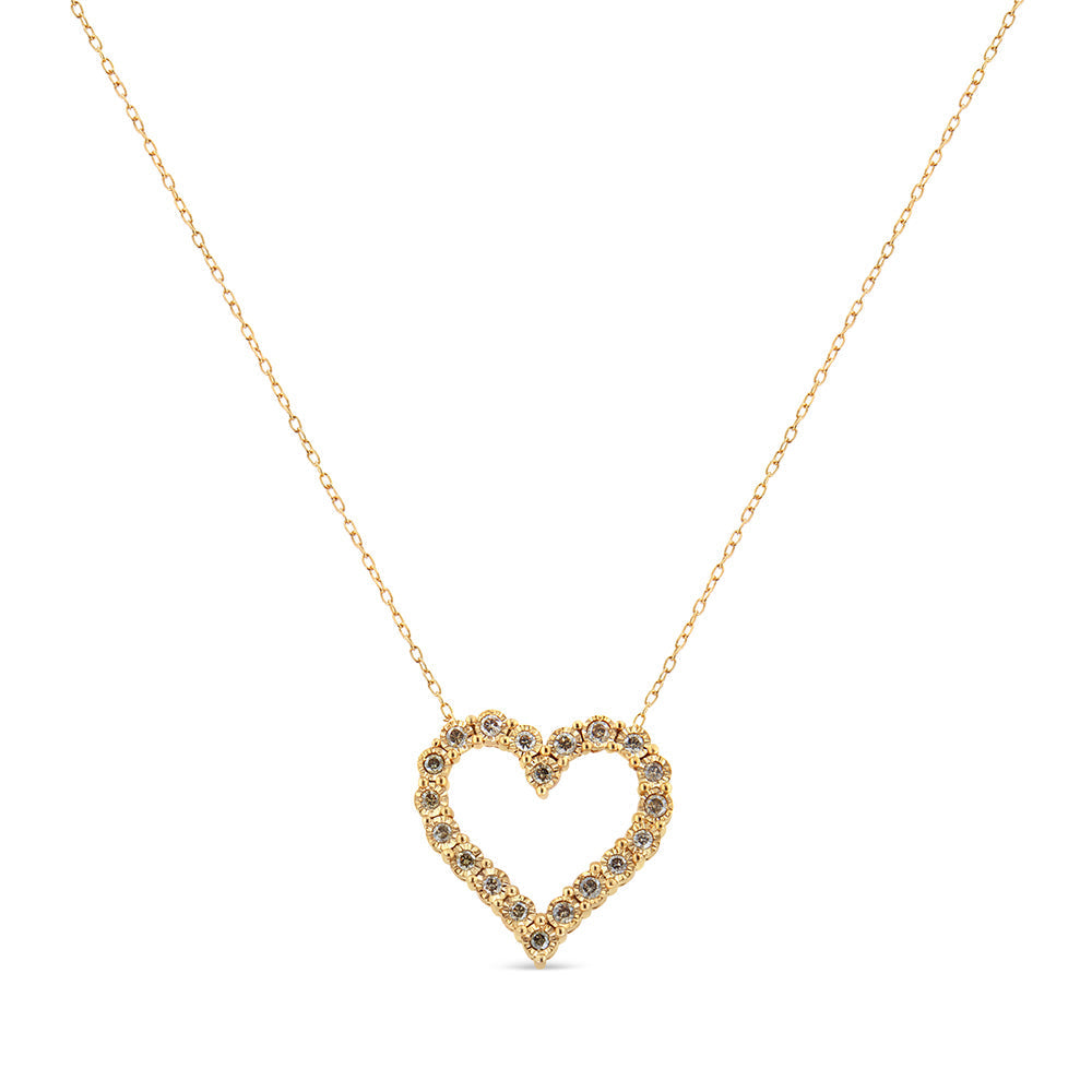 10K Yellow Gold Flashed .925 Sterling Silver 1/2 Cttw Champagne Diamond Miracle Plate Heart Pendant Necklace (K-L Color, I1-I2 Clarity) - 18'