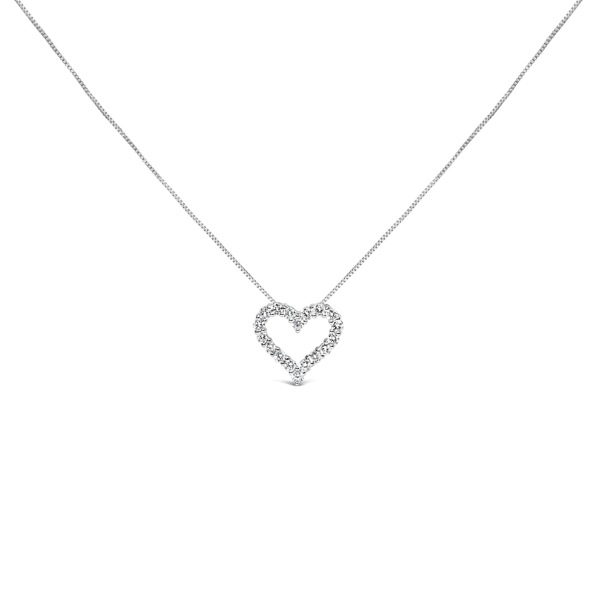 14K White Gold 1.0 Cttw Lab Grown Diamond Open Heart 18' Pendant Necklace (F-G Color, VS1-VS2 Clarity)