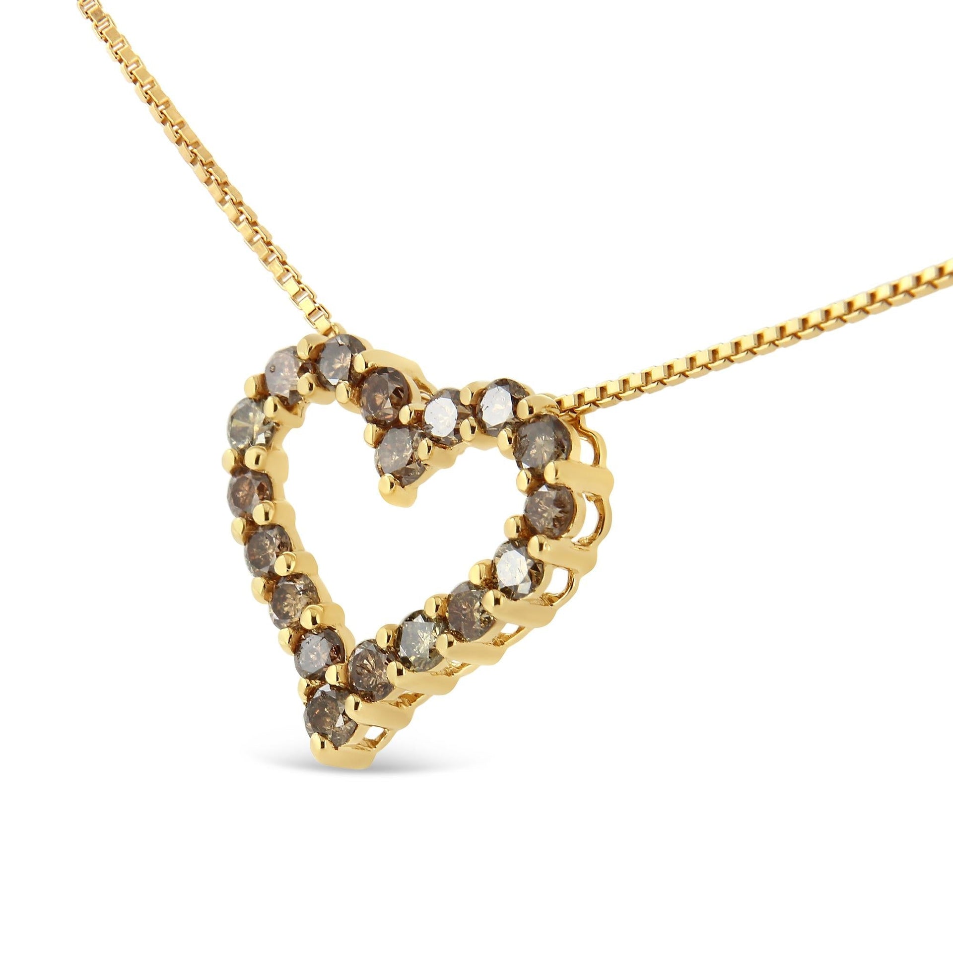 14K Yellow Gold Plated .925 Sterling Silver 1.0 Cttw Champagne Diamond Heart Pendant Necklace (K-L Color, I1-I2 Clarity) - 18'