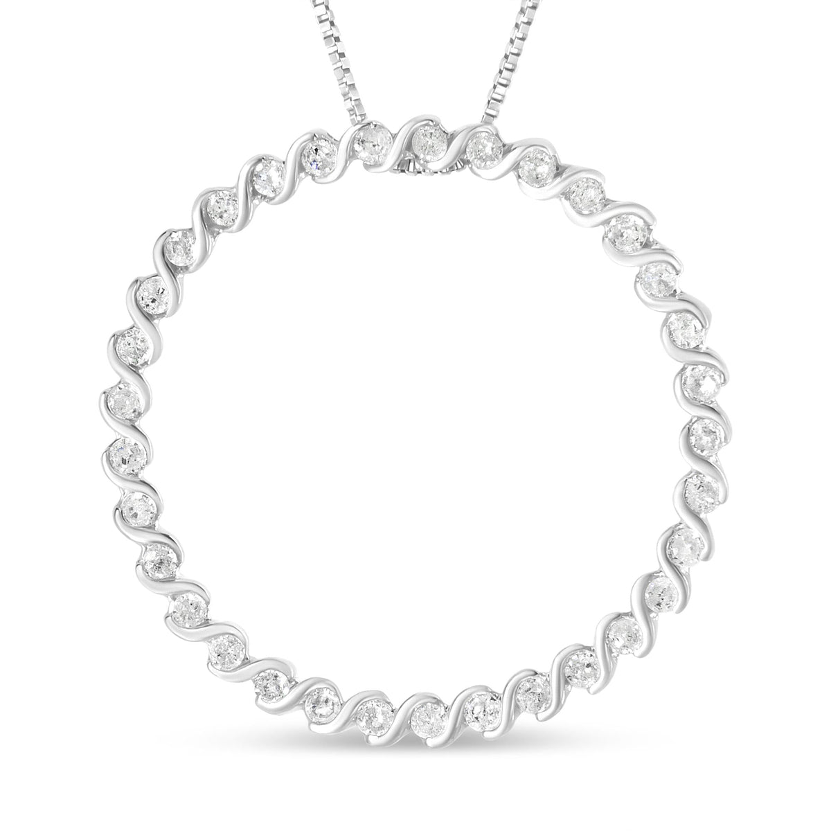 .925 Sterling Silver 3/4 Cttw Round Diamond Spiral Curved Circle Pendant 18' Necklace (I-J Color, I3 Clarity)