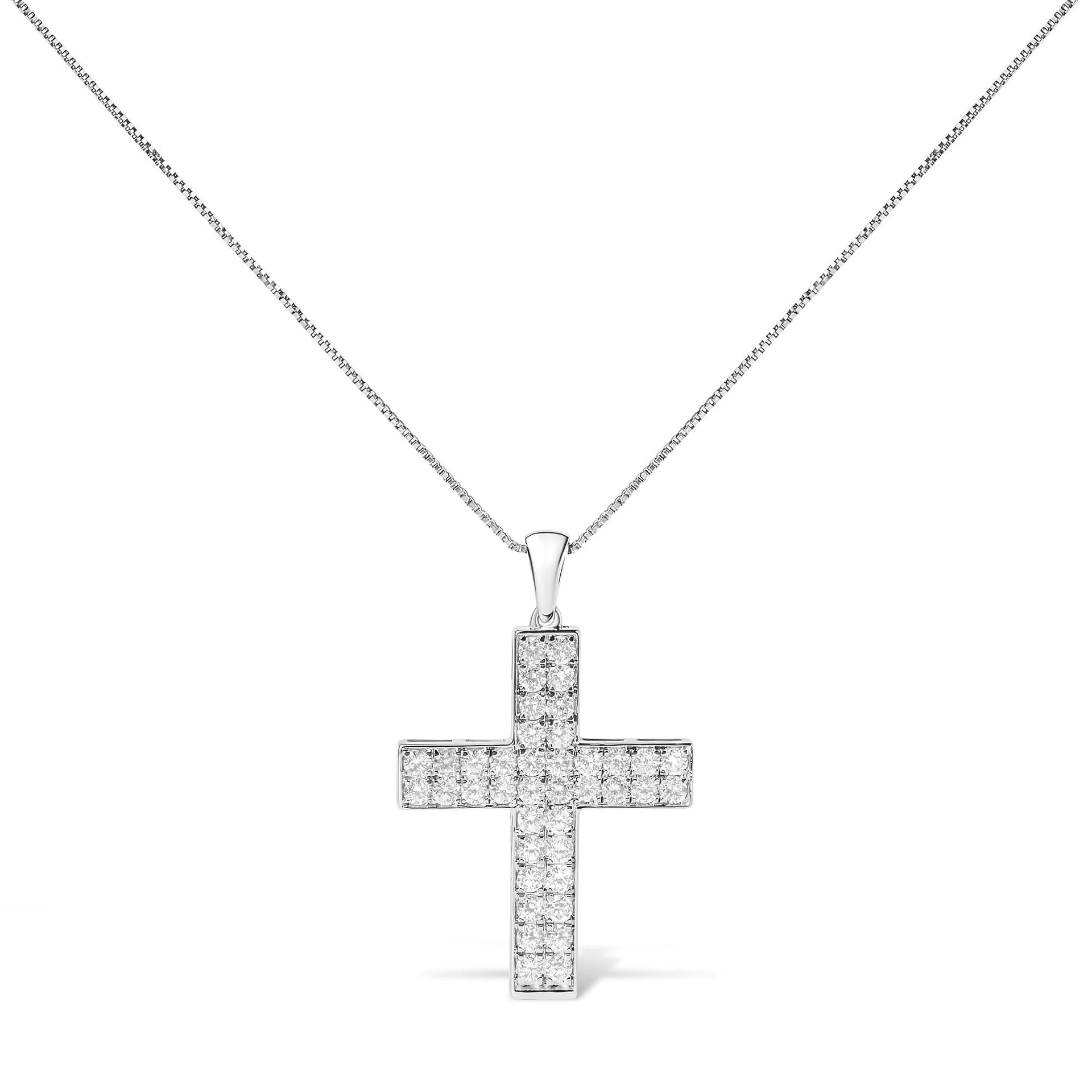 14K White Gold 2.0 Cttw Lab Grown Diamond Inlay Cross Pendant Necklace (F-G Color, VS1-VS2 Clarity) - 18' Inches