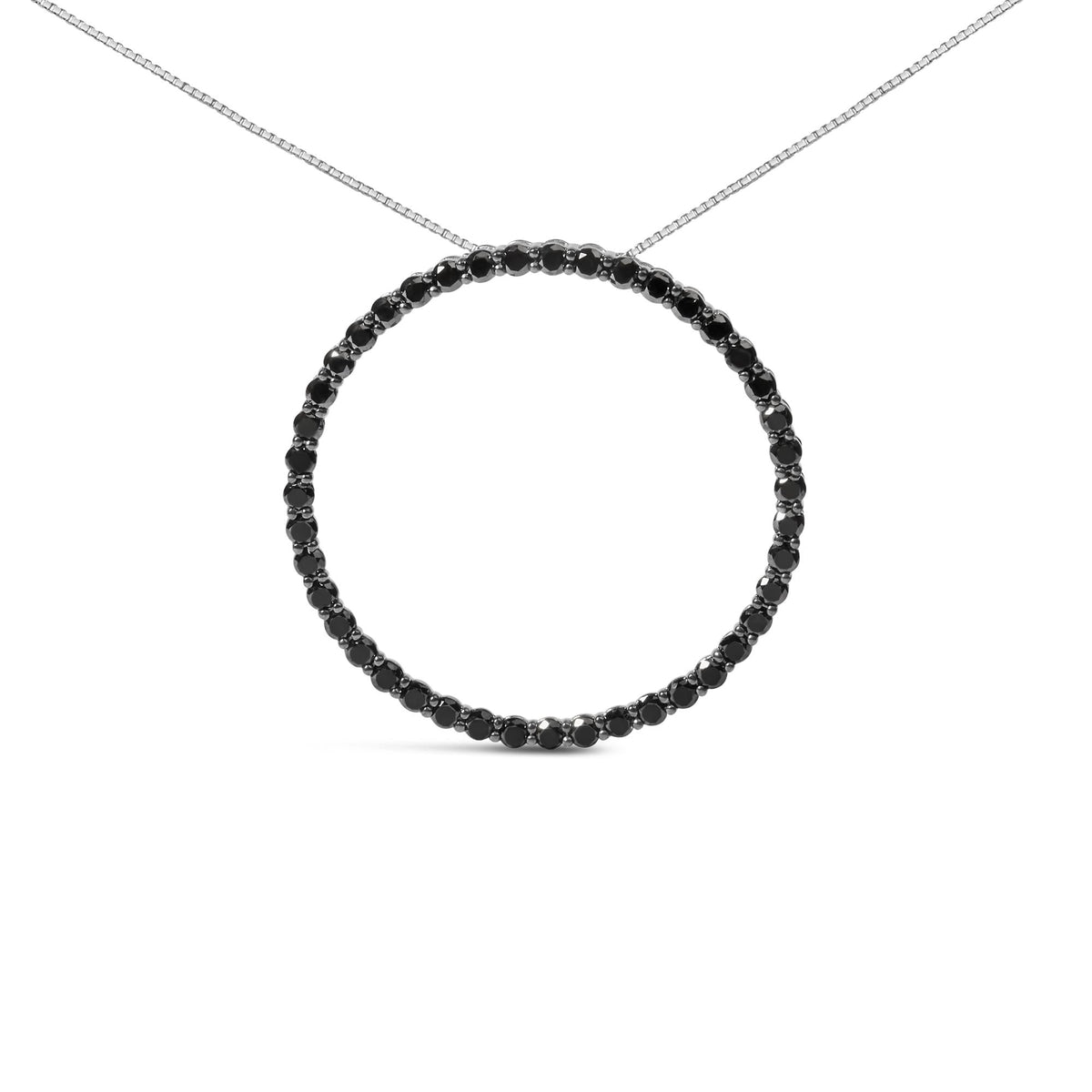 .925 Sterling Silver Black Diamond Open Hoop Circle 18' Pendant Necklace (Black Color, I2-I3 Clarity)