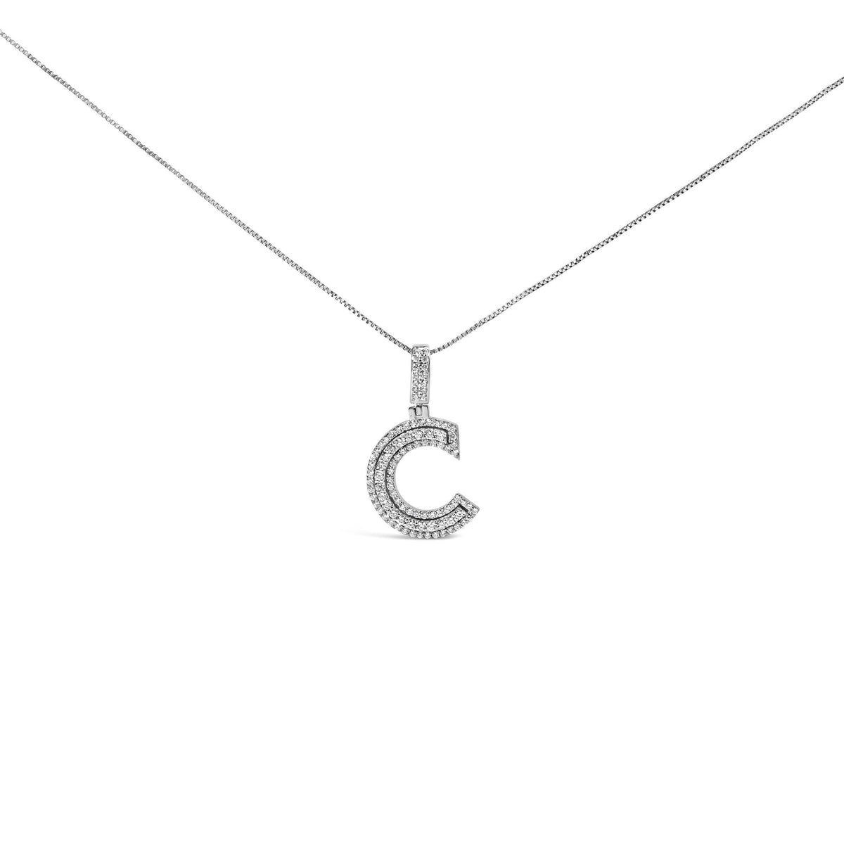 .925 Sterling Silver 4/5 Cttw Round Lab-Grown Diamond 'C' Pendant Necklace - 18' (F-G Color, VS2-SI1 Clarity)