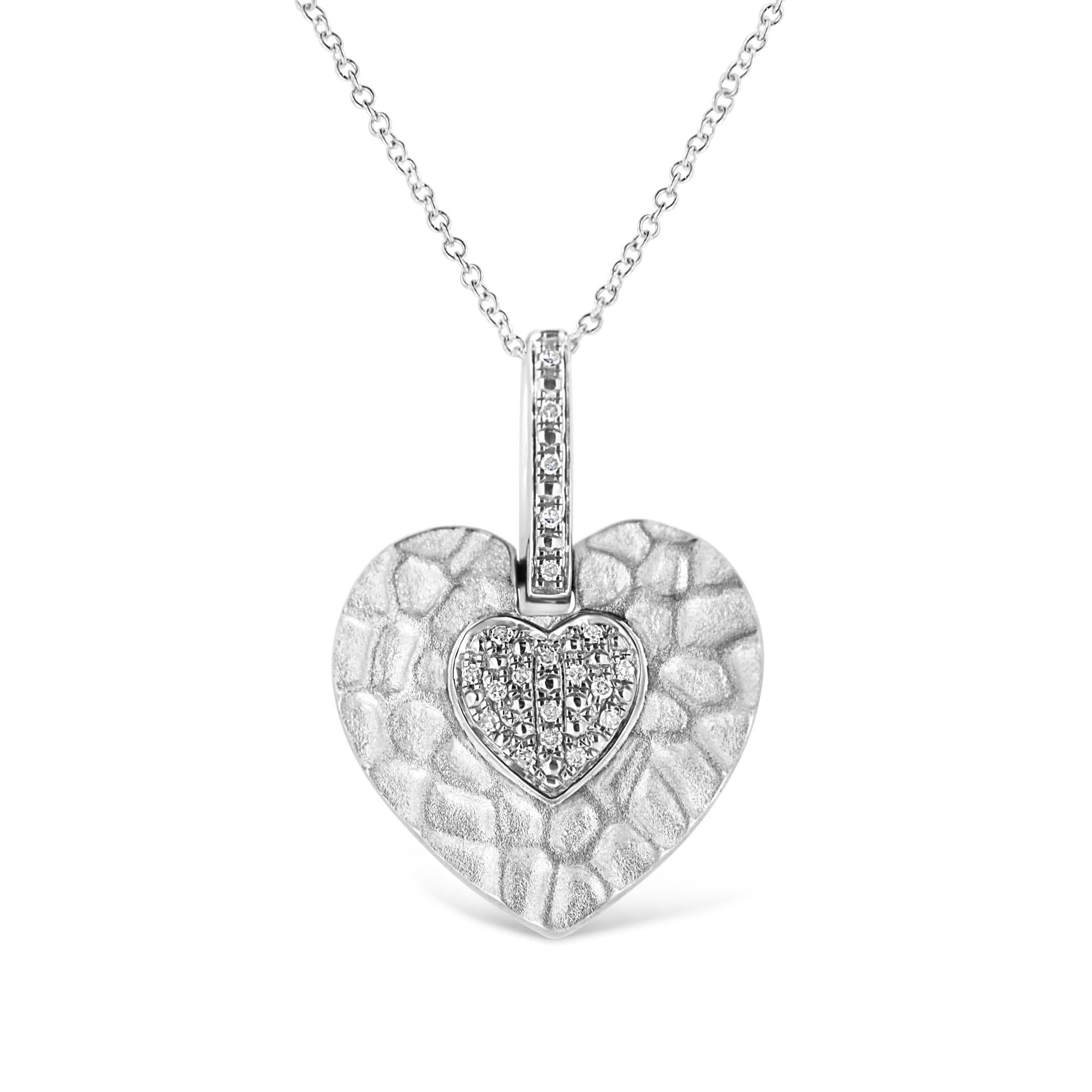 .925 Sterling Silver Pave-Set Diamond Accent Heart Shape 18' Pendant Necklace (I-J Color, I1-I2 Clarity)