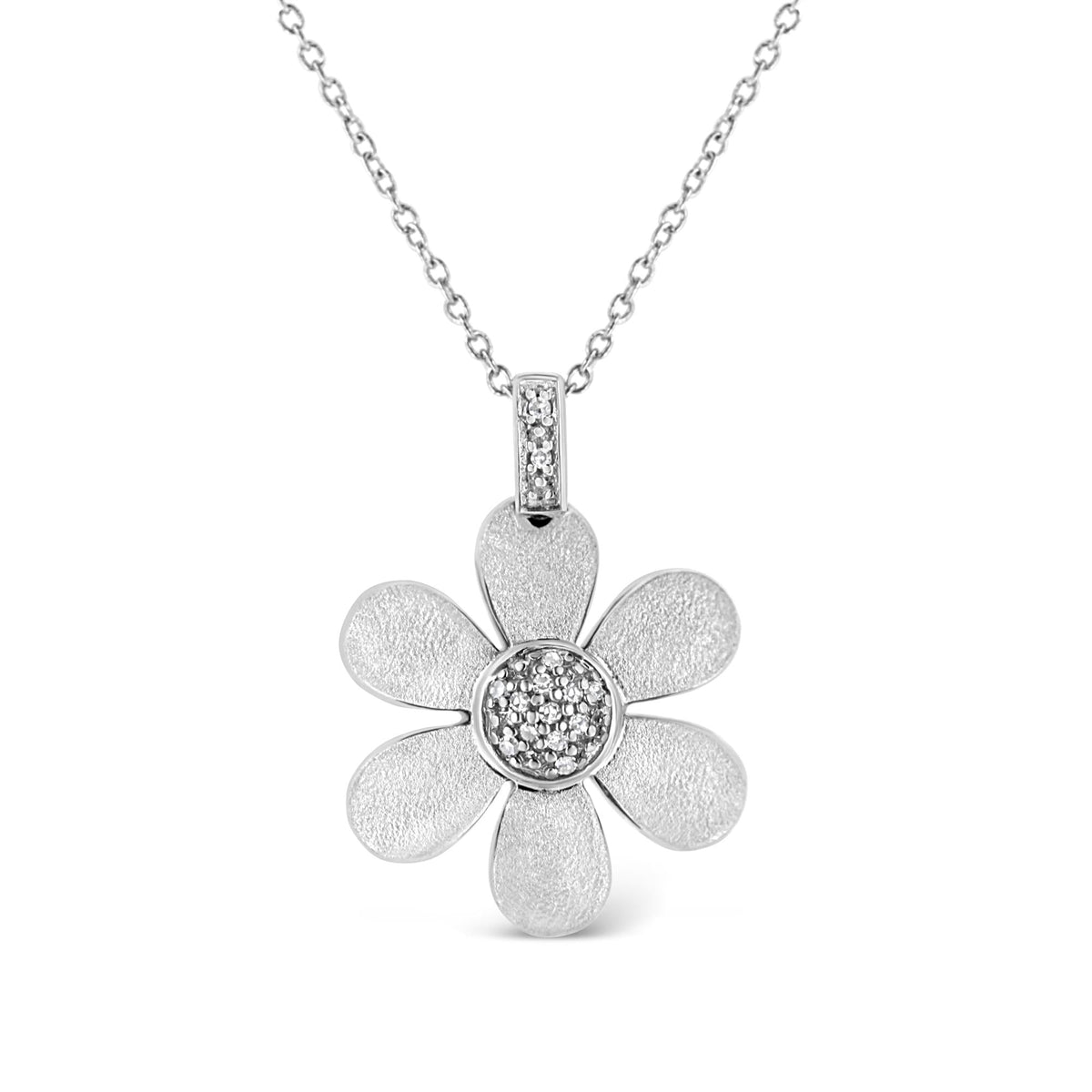 .925 Sterling Silver Pave-Set Diamond Accent Flower 18' Pendant Necklace (I-J Color, I1-I2 Clarity)