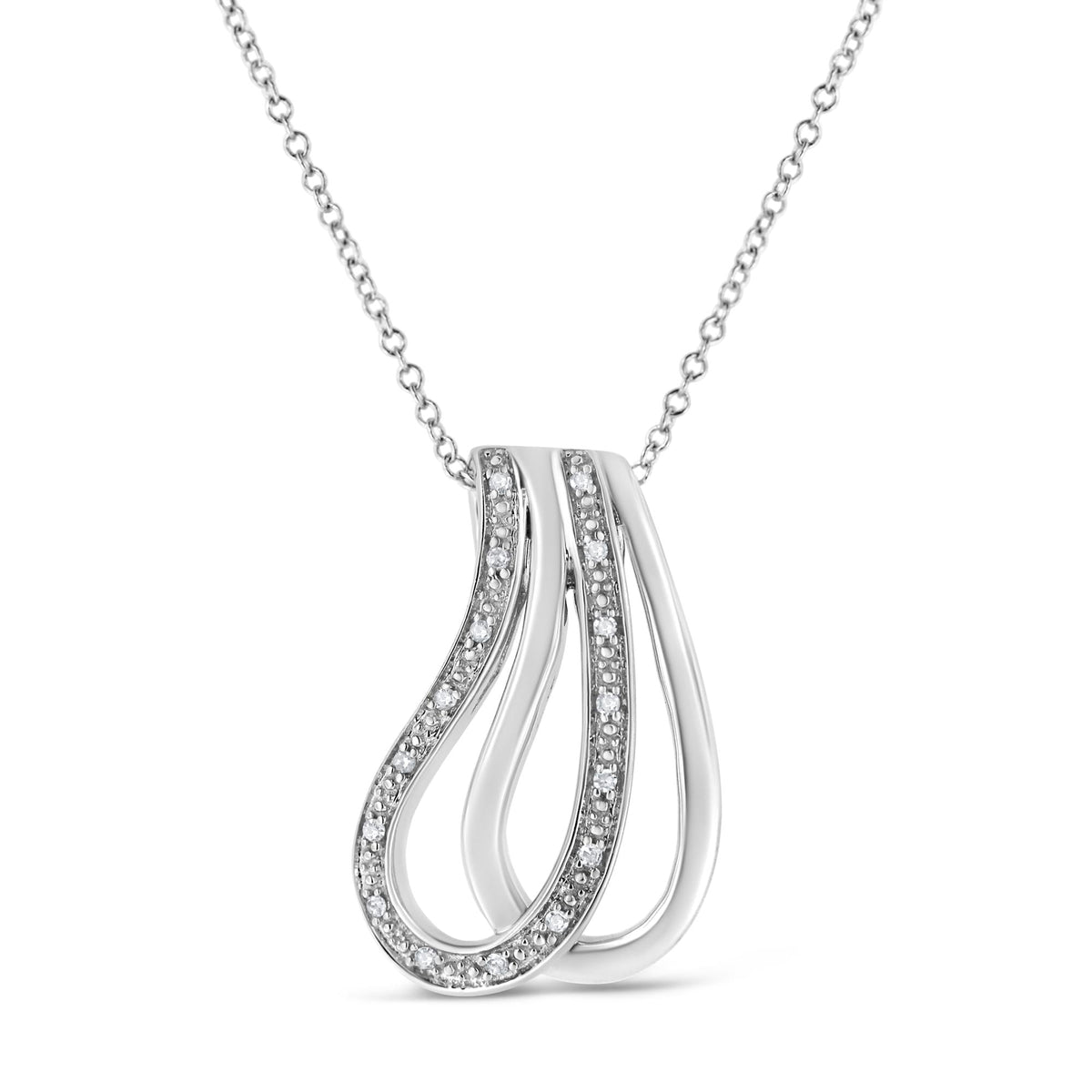 .925 Sterling Silver Pave-Set Diamond Accent Double Curve 18' Pendant Necklace (I-J Color, I1-I2 Clarity)