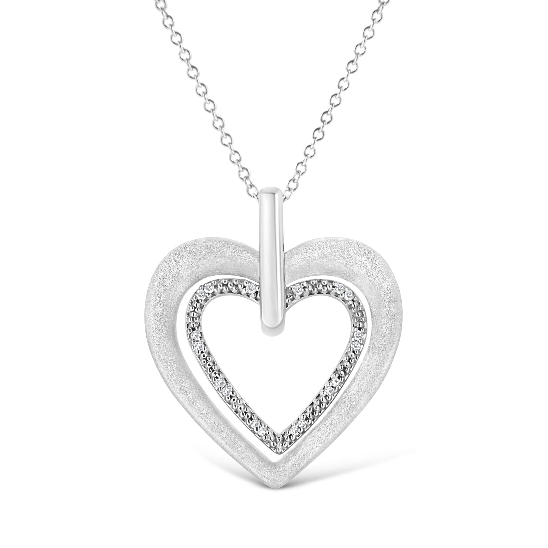 .925 Sterling Silver Prong-Set Diamond Accent Double Heart 18' Pendant Necklace (I-J Color, I1-I2 Clarity)